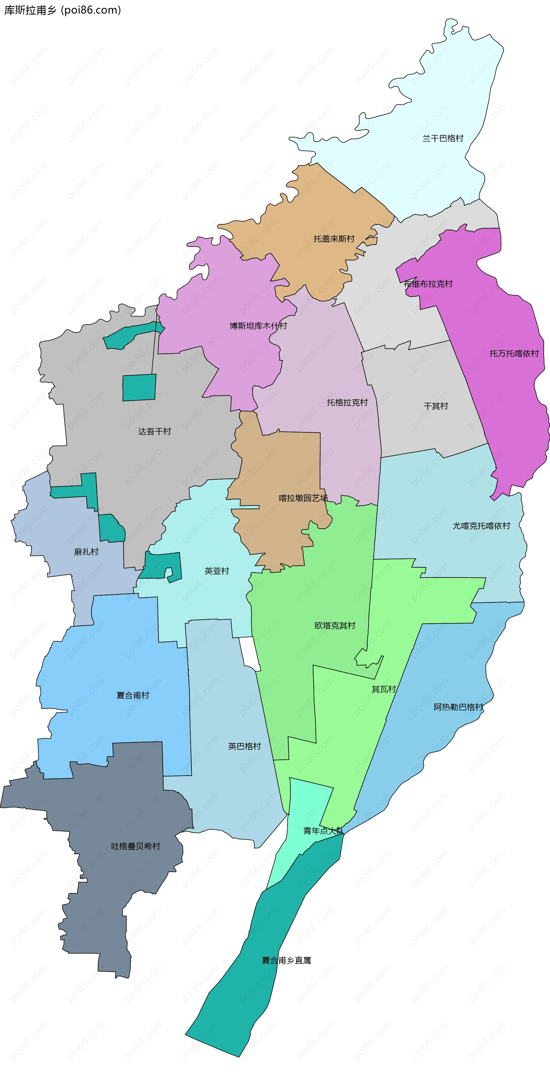 库斯拉甫乡边界地图(五级行政区划)