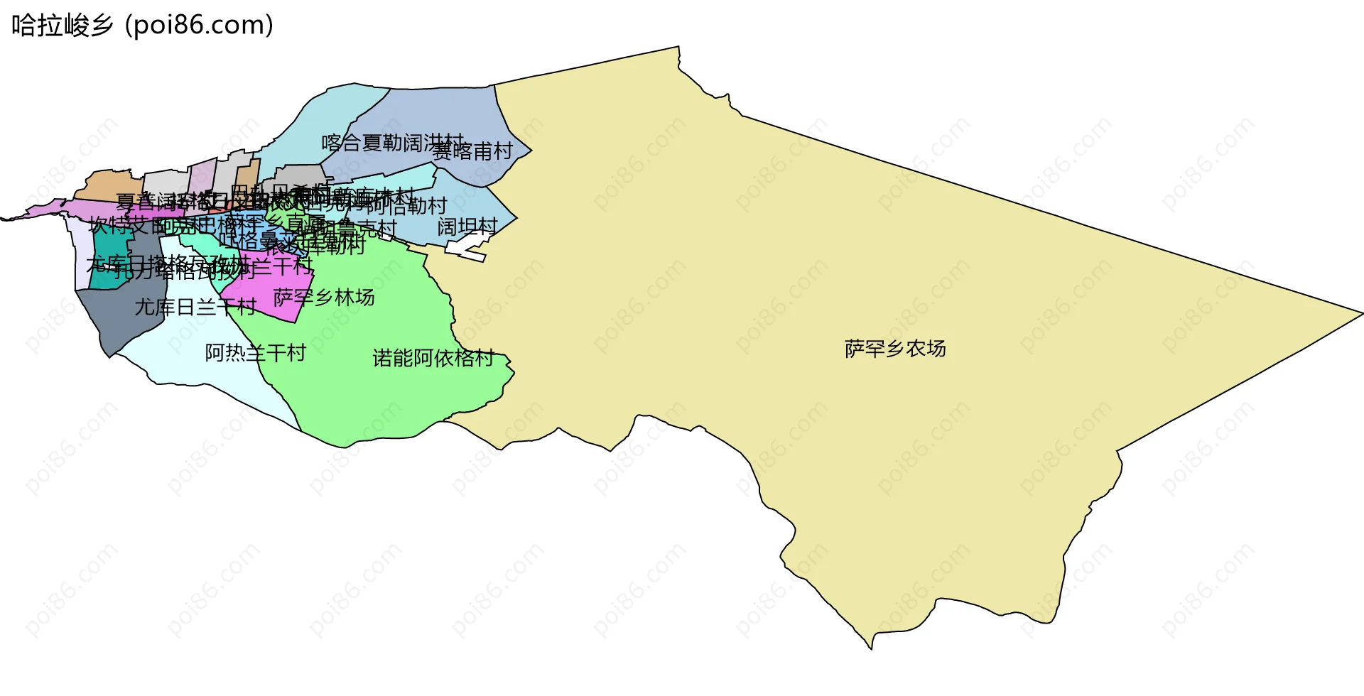 哈拉峻乡边界地图(五级行政区划)
