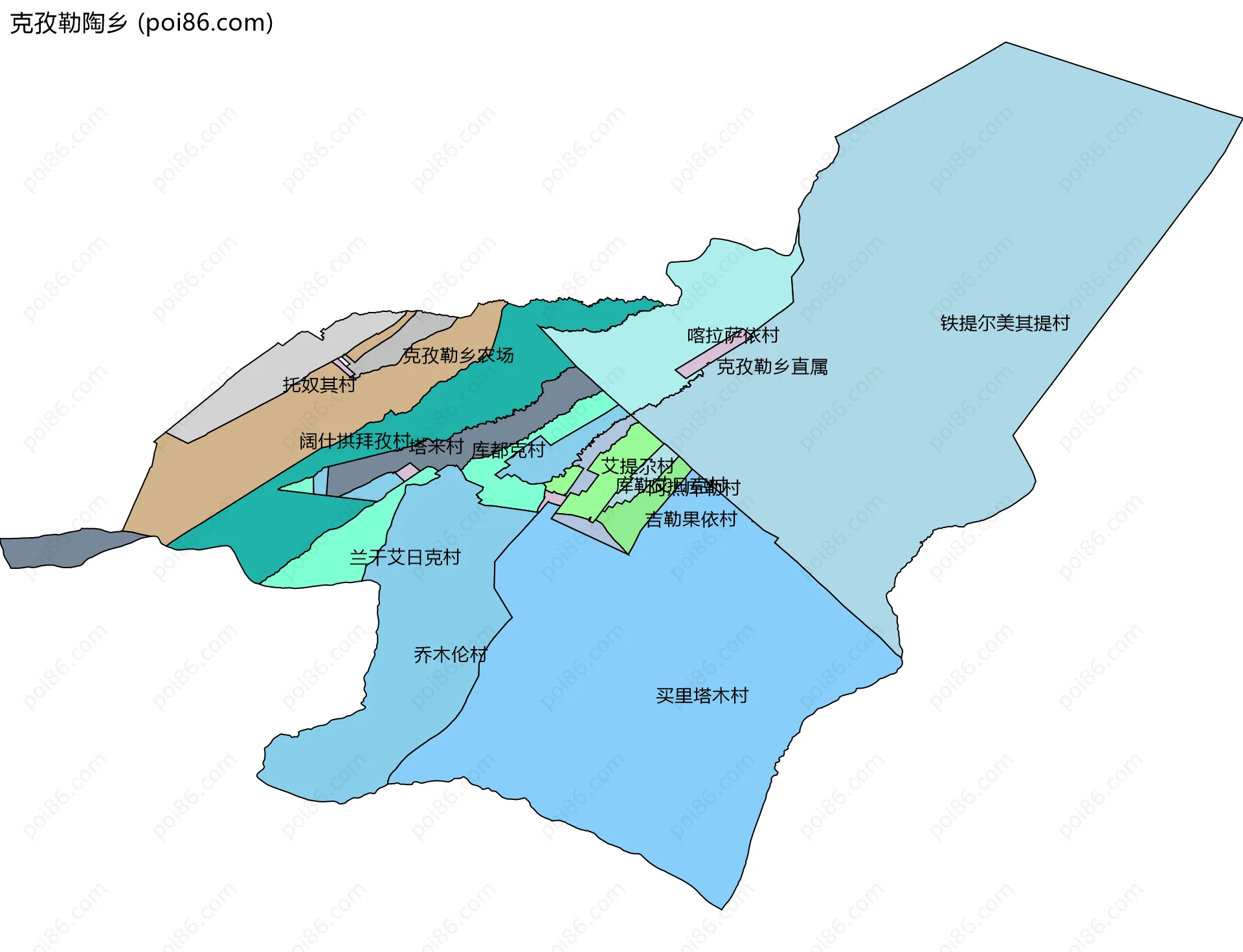 克孜勒陶乡边界地图(五级行政区划)