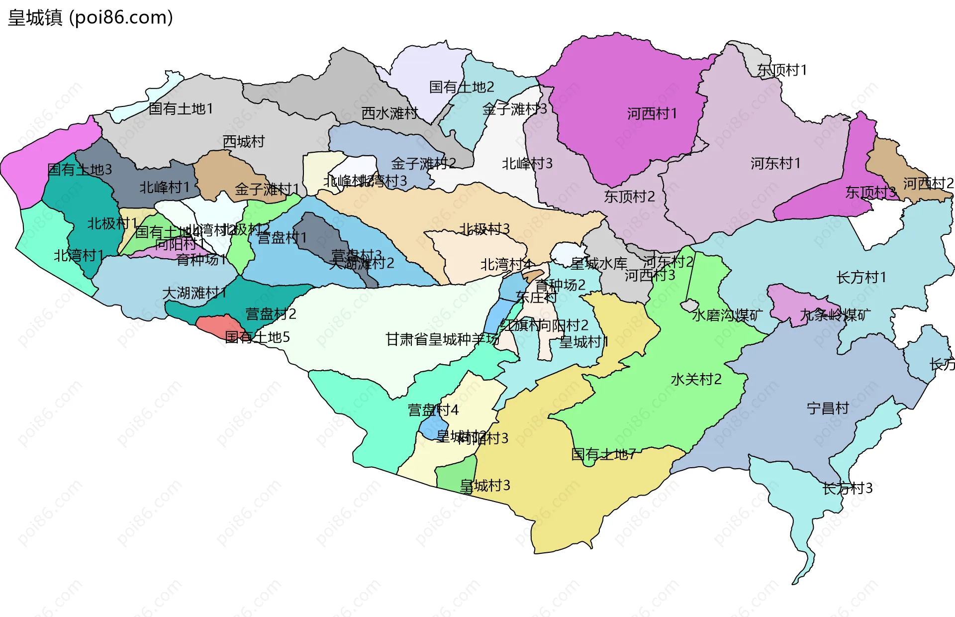 皇城镇边界地图(五级行政区划)