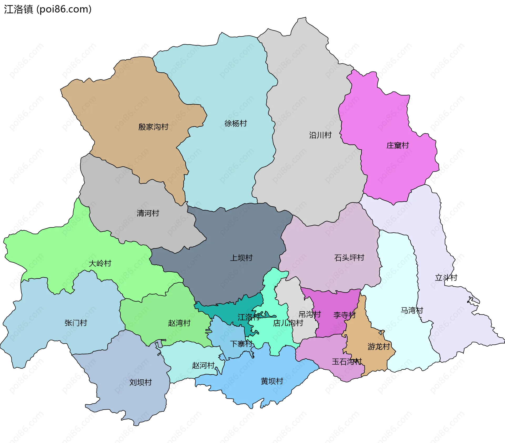 江洛镇边界地图(五级行政区划)