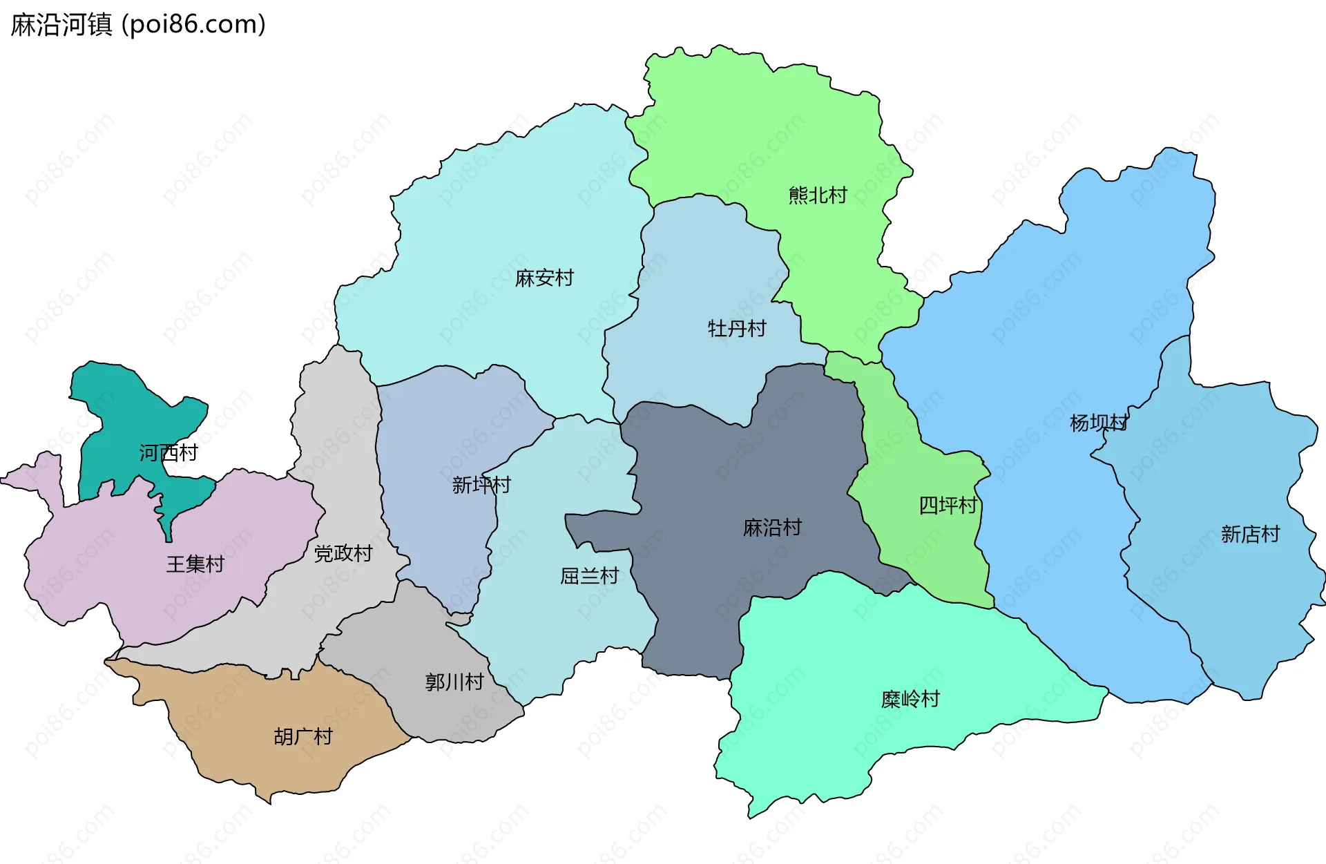 麻沿河镇边界地图(五级行政区划)