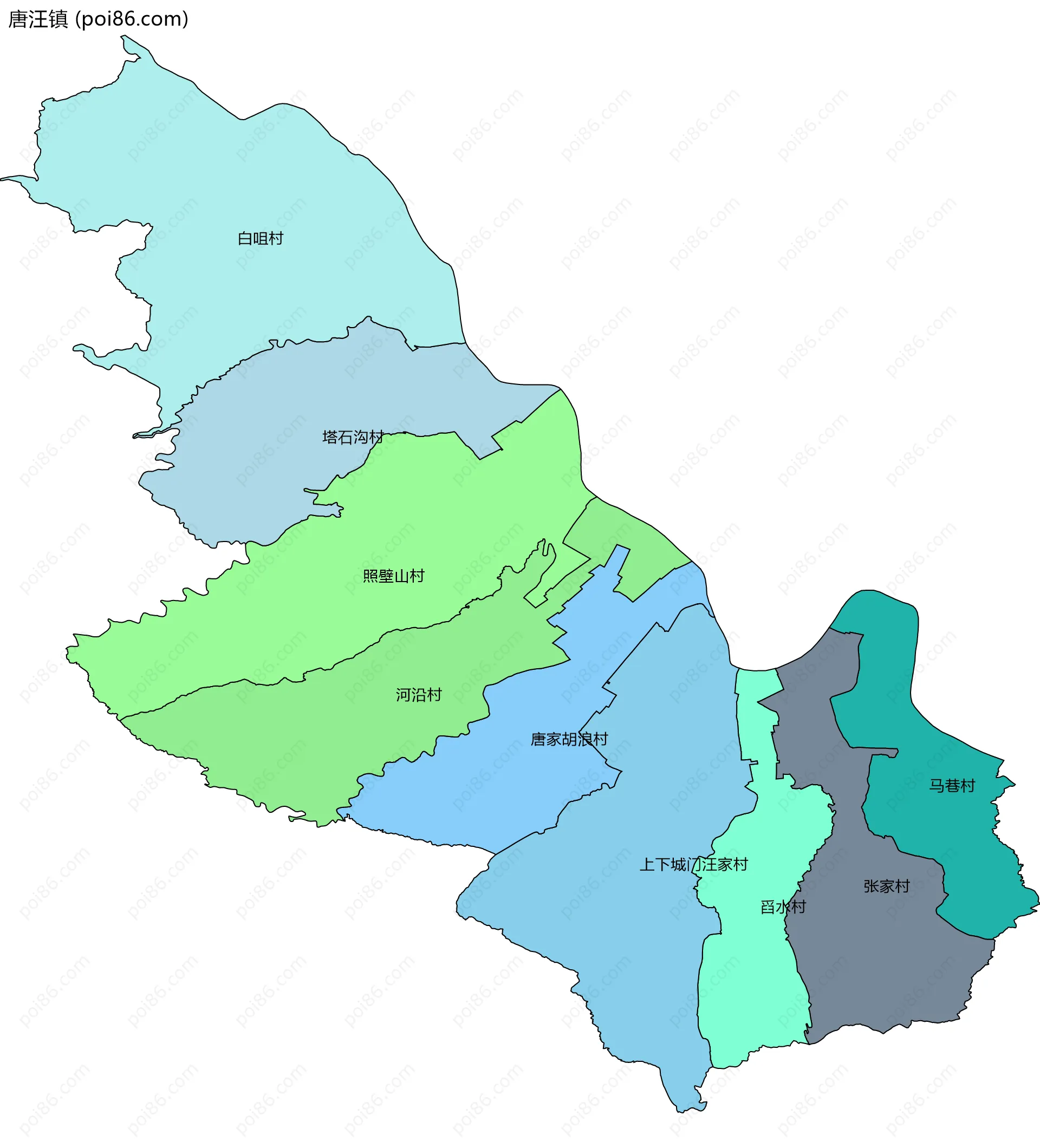 唐汪镇边界地图(五级行政区划)