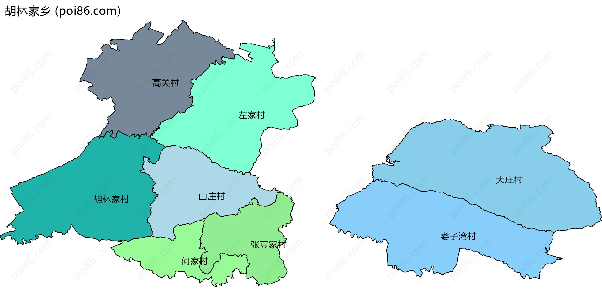 胡林家乡边界地图(五级行政区划)