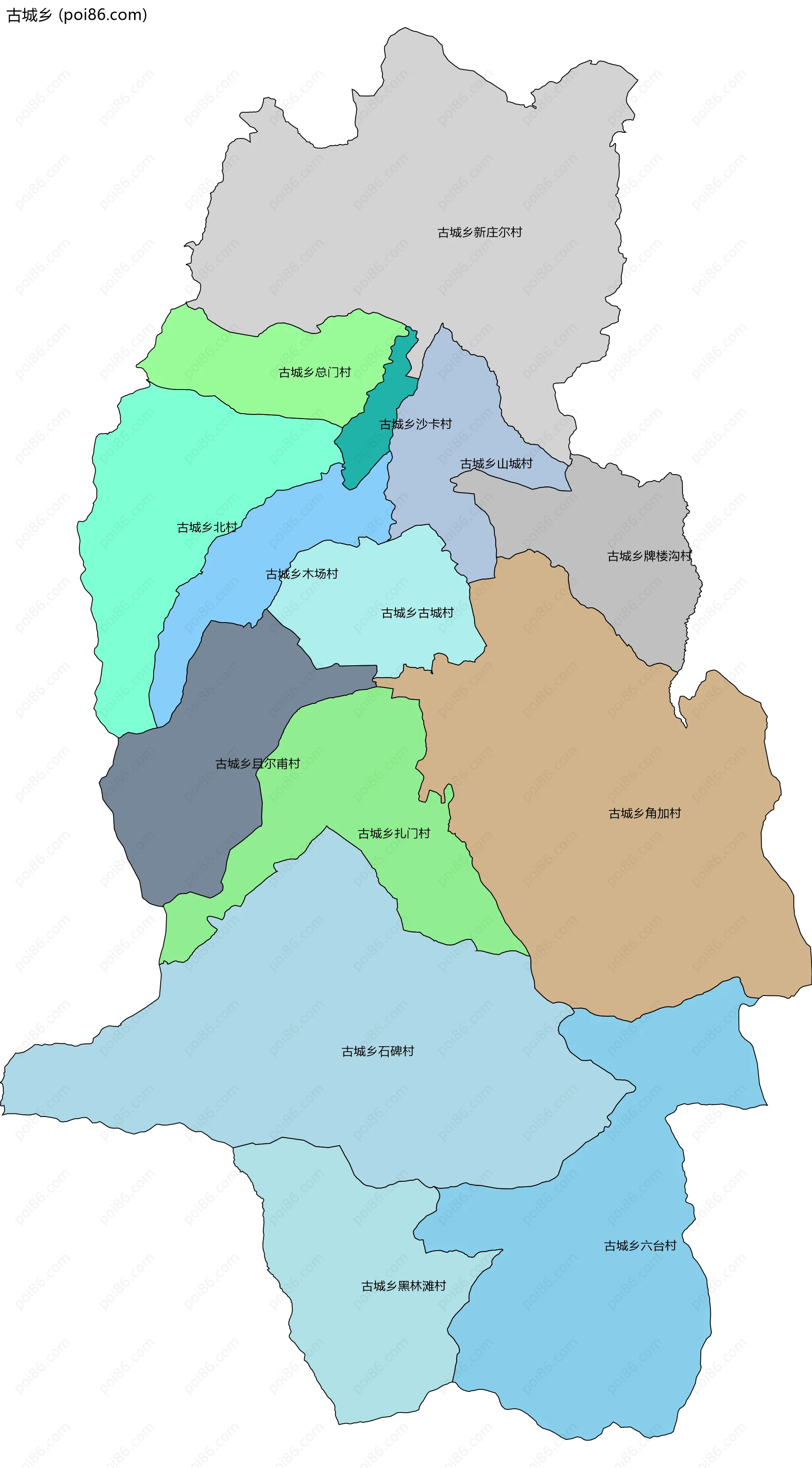 古城乡边界地图(五级行政区划)