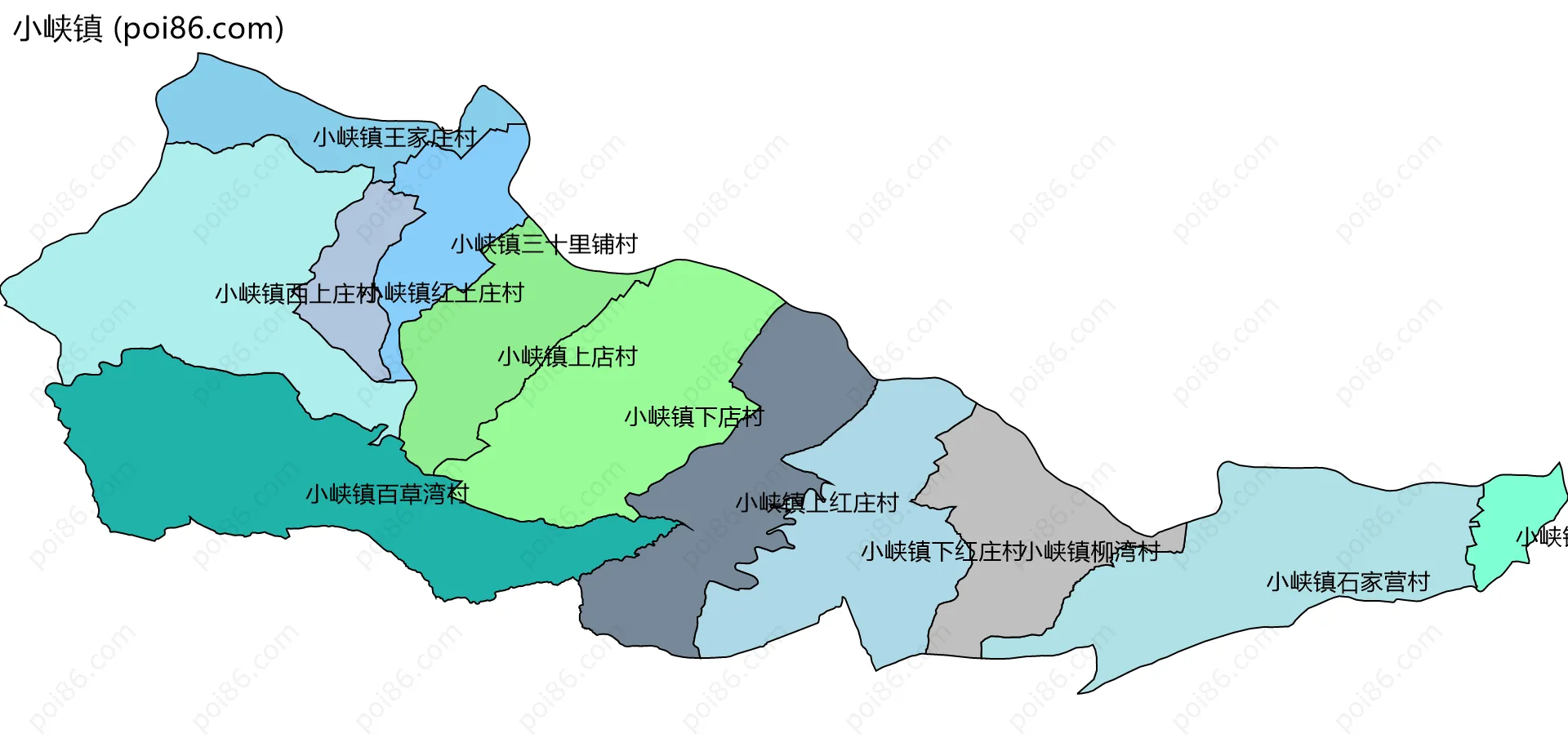 小峡镇边界地图(五级行政区划)