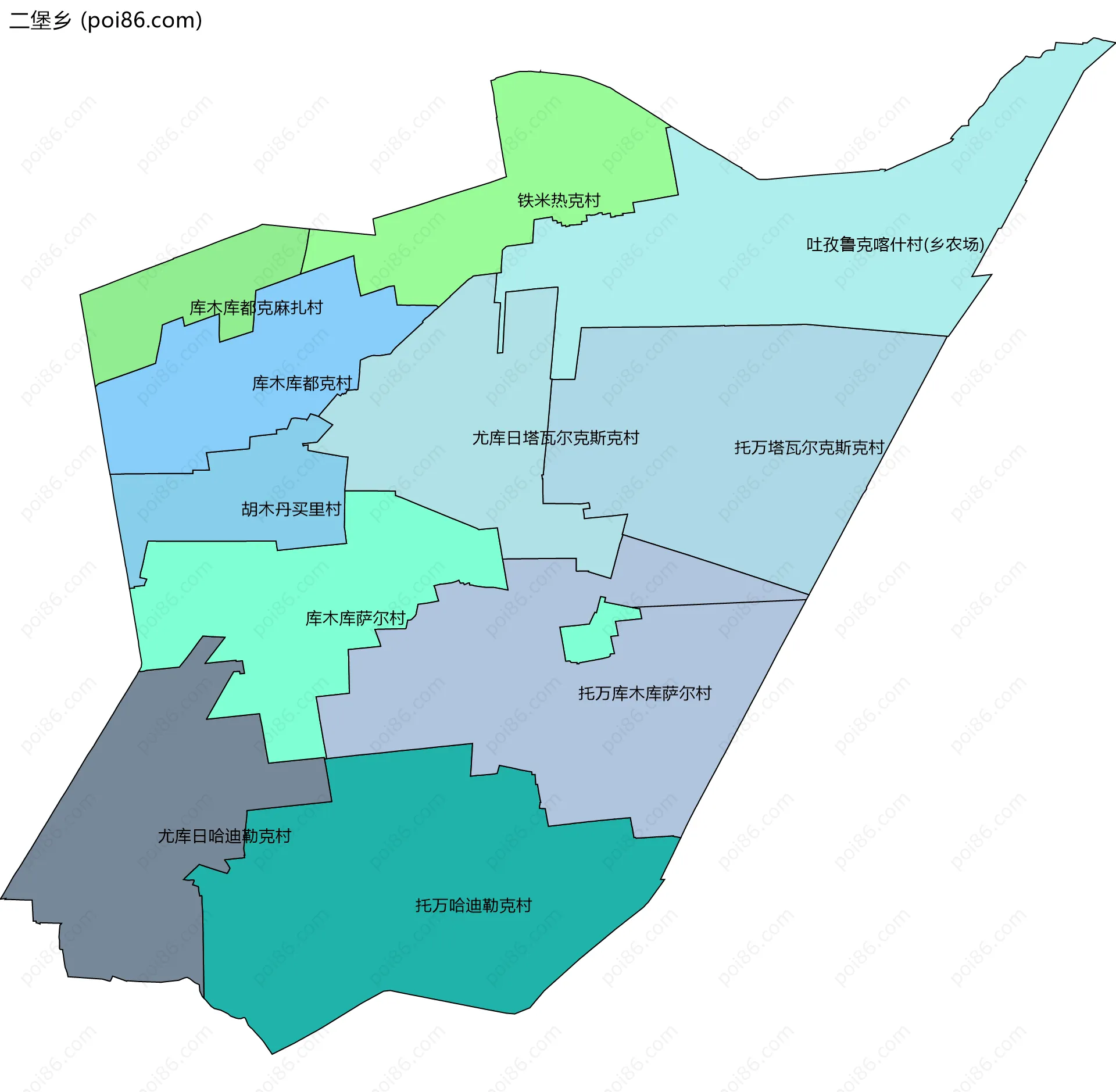 二堡乡边界地图(五级行政区划)