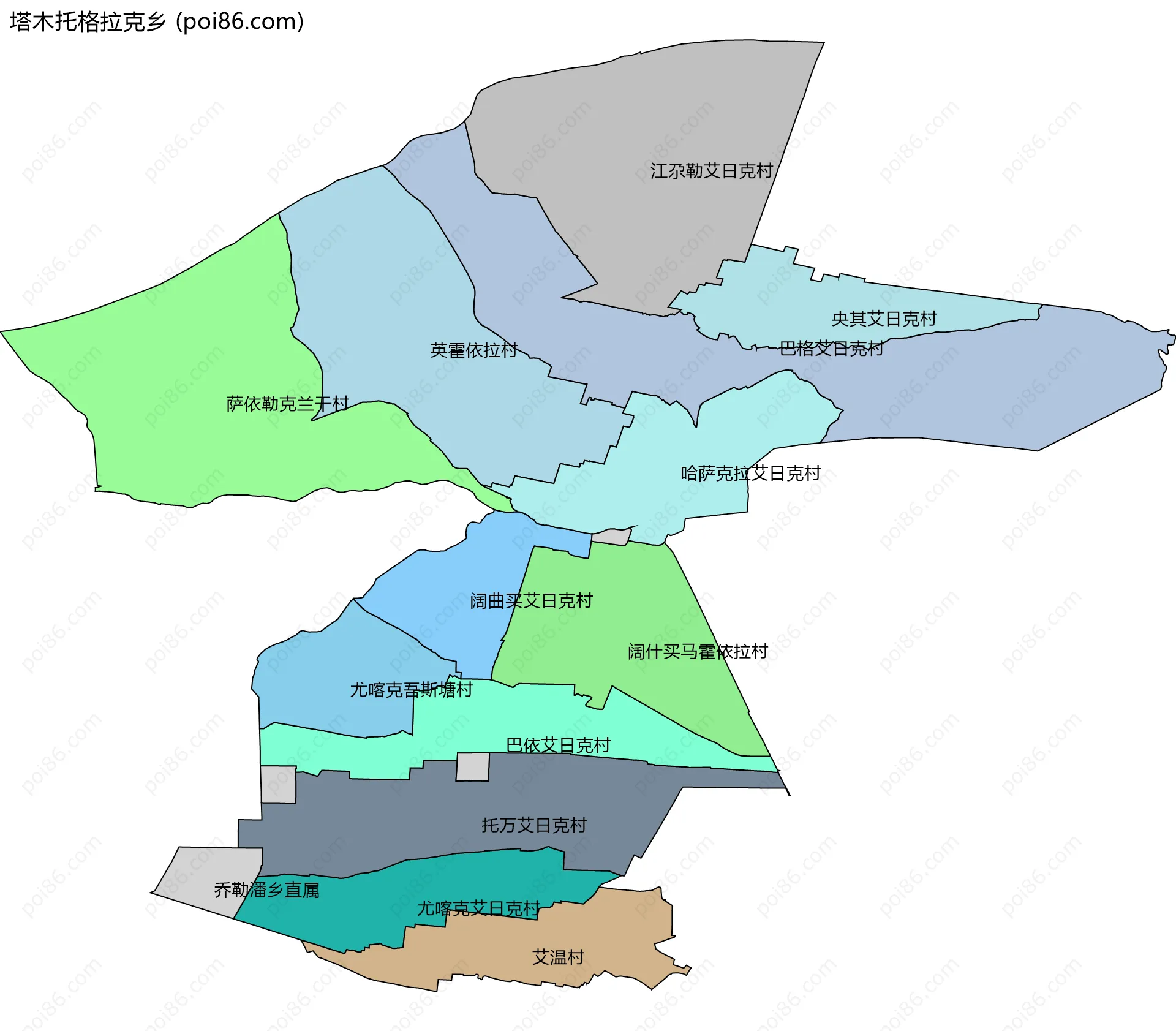 塔木托格拉克乡边界地图(五级行政区划)