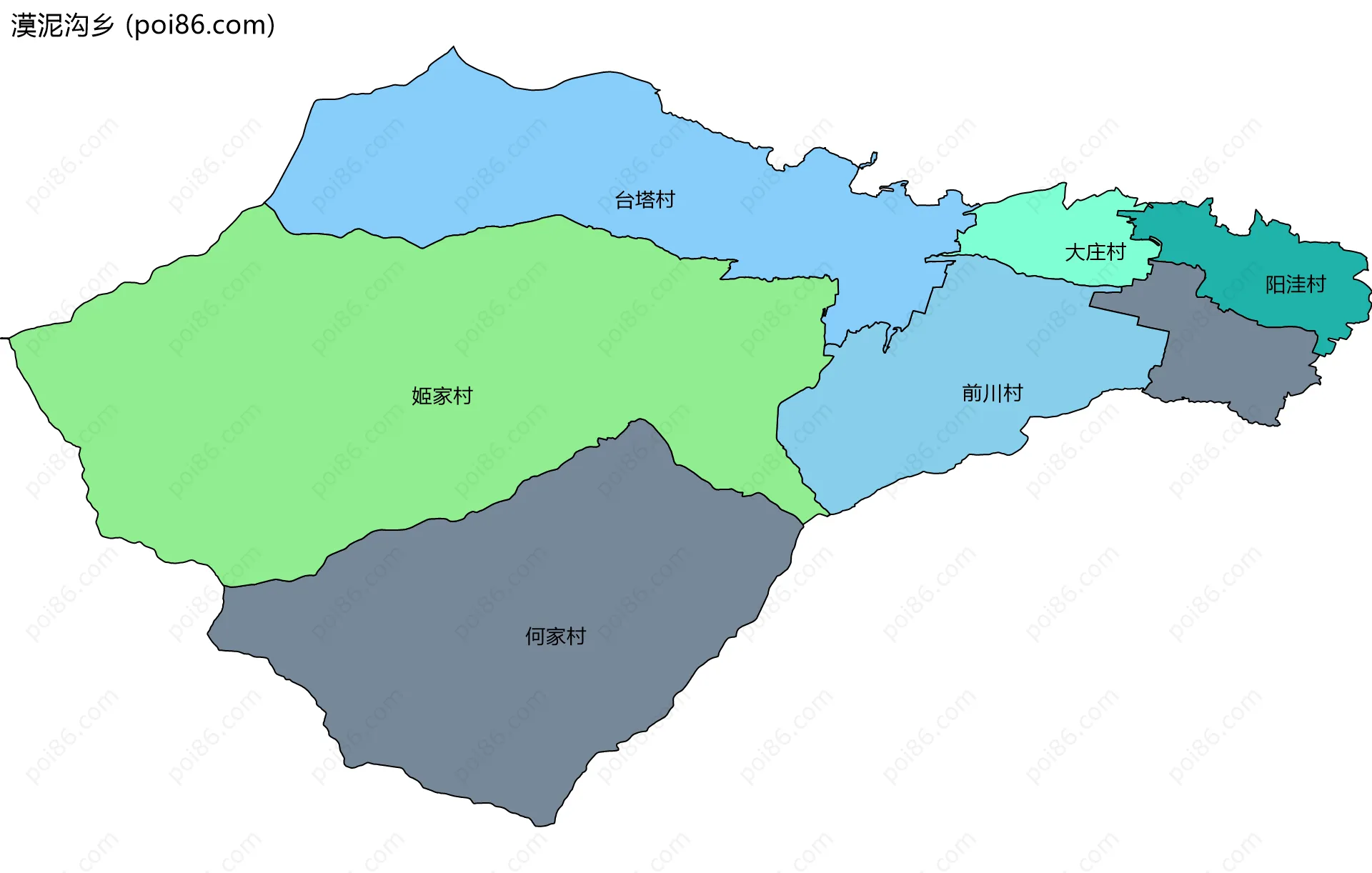 漠泥沟乡边界地图(五级行政区划)