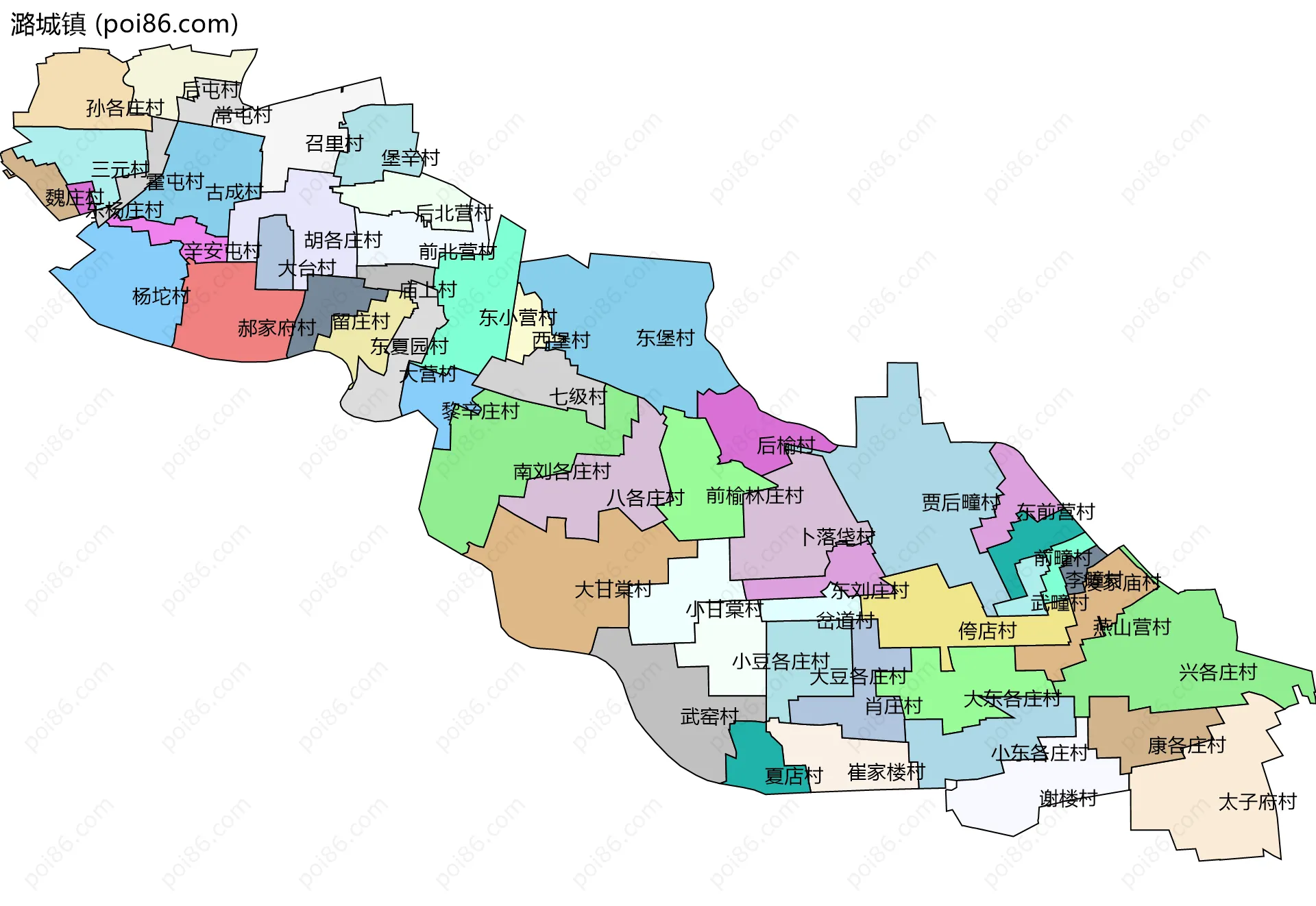 潞城镇边界地图(五级行政区划)