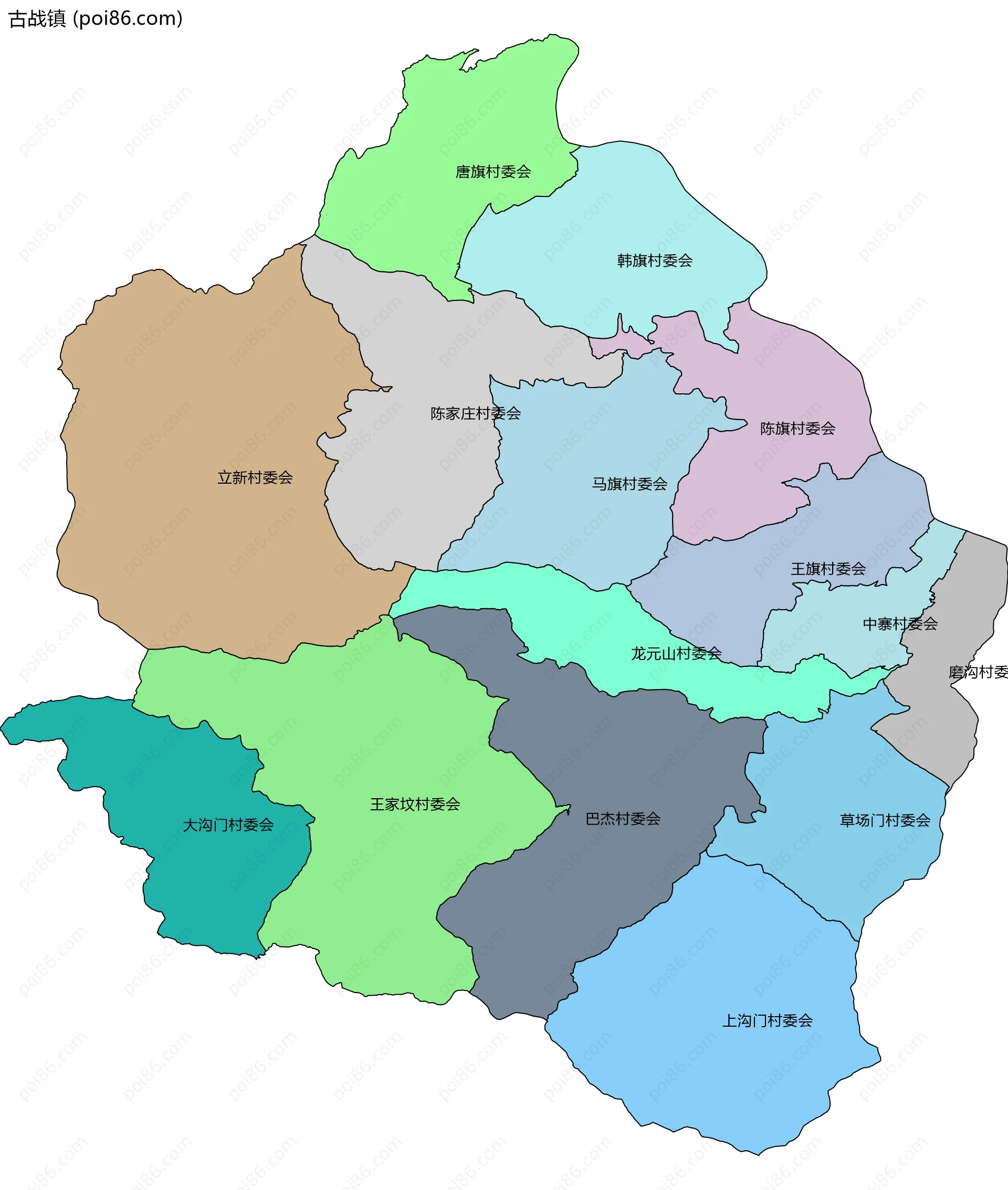 古战镇边界地图(五级行政区划)