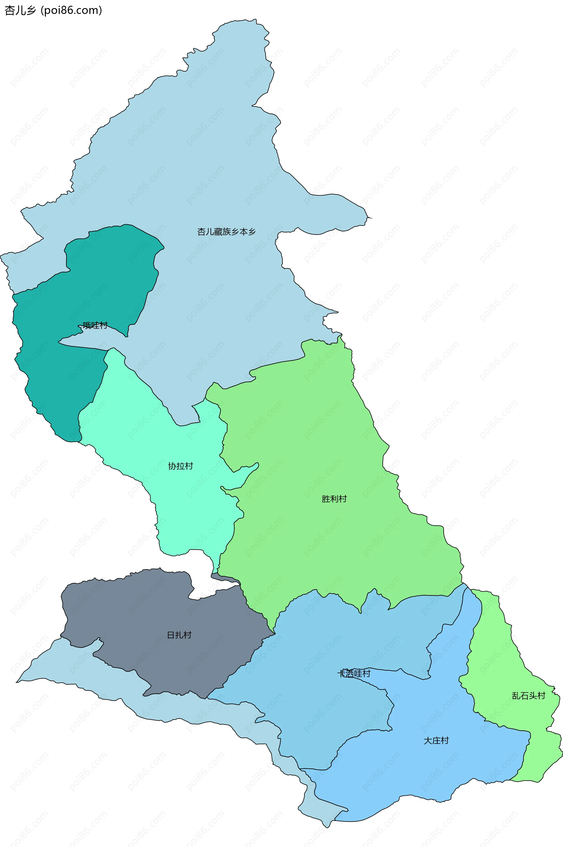 杏儿乡边界地图(五级行政区划)