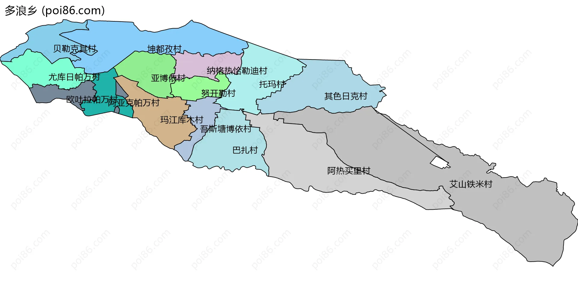 多浪乡边界地图(五级行政区划)