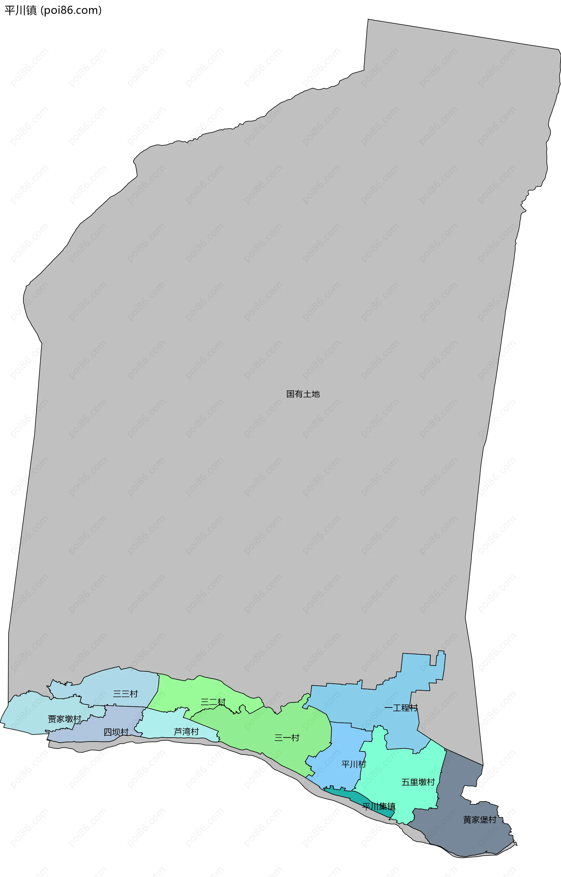 平川镇边界地图(五级行政区划)