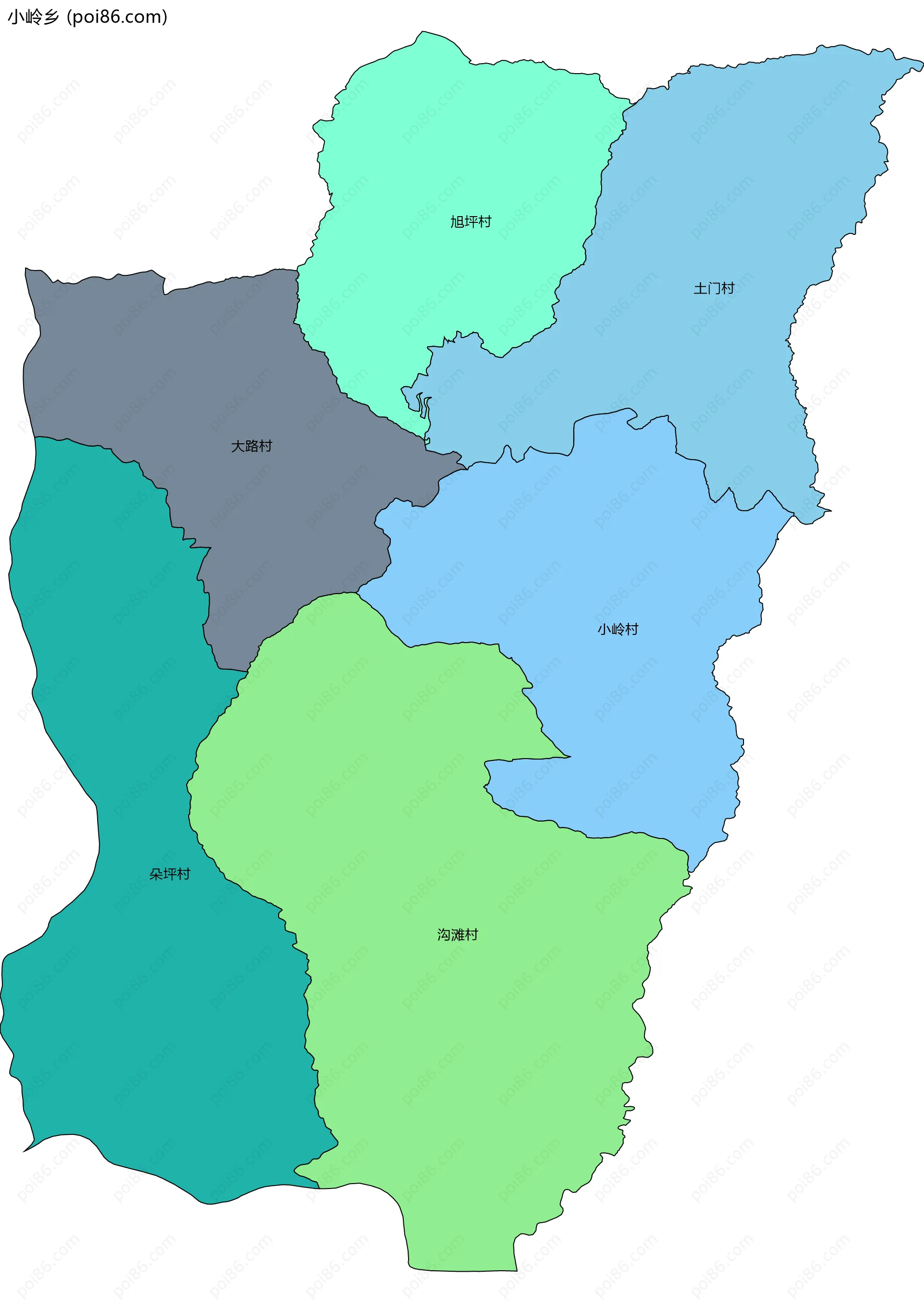 小岭乡边界地图(五级行政区划)