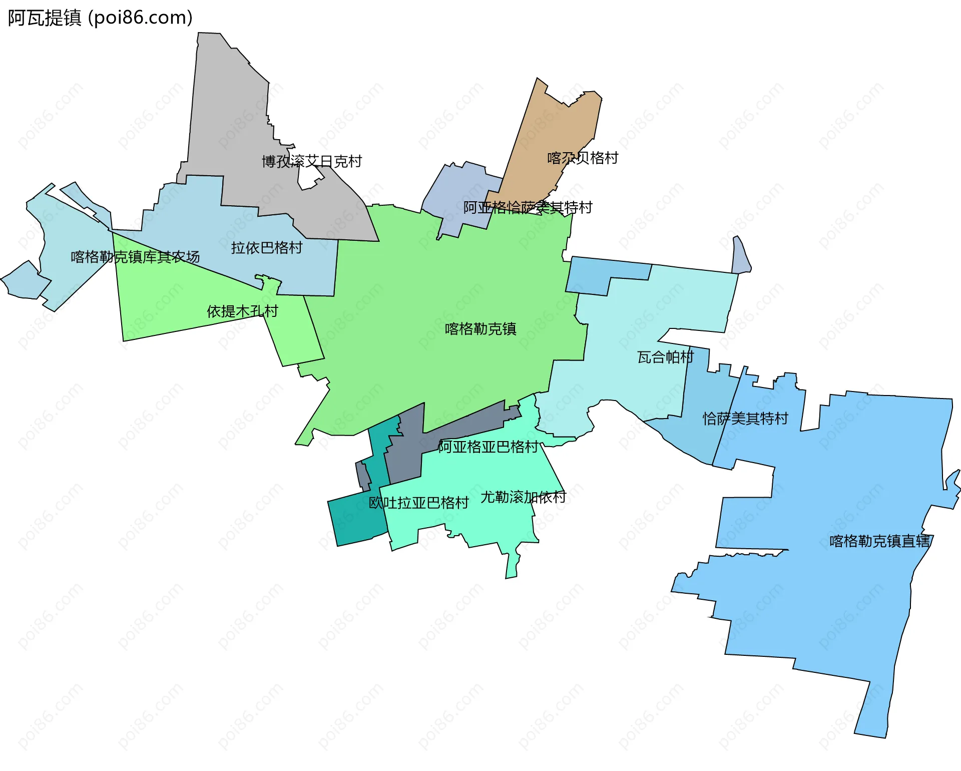 阿瓦提镇边界地图(五级行政区划)