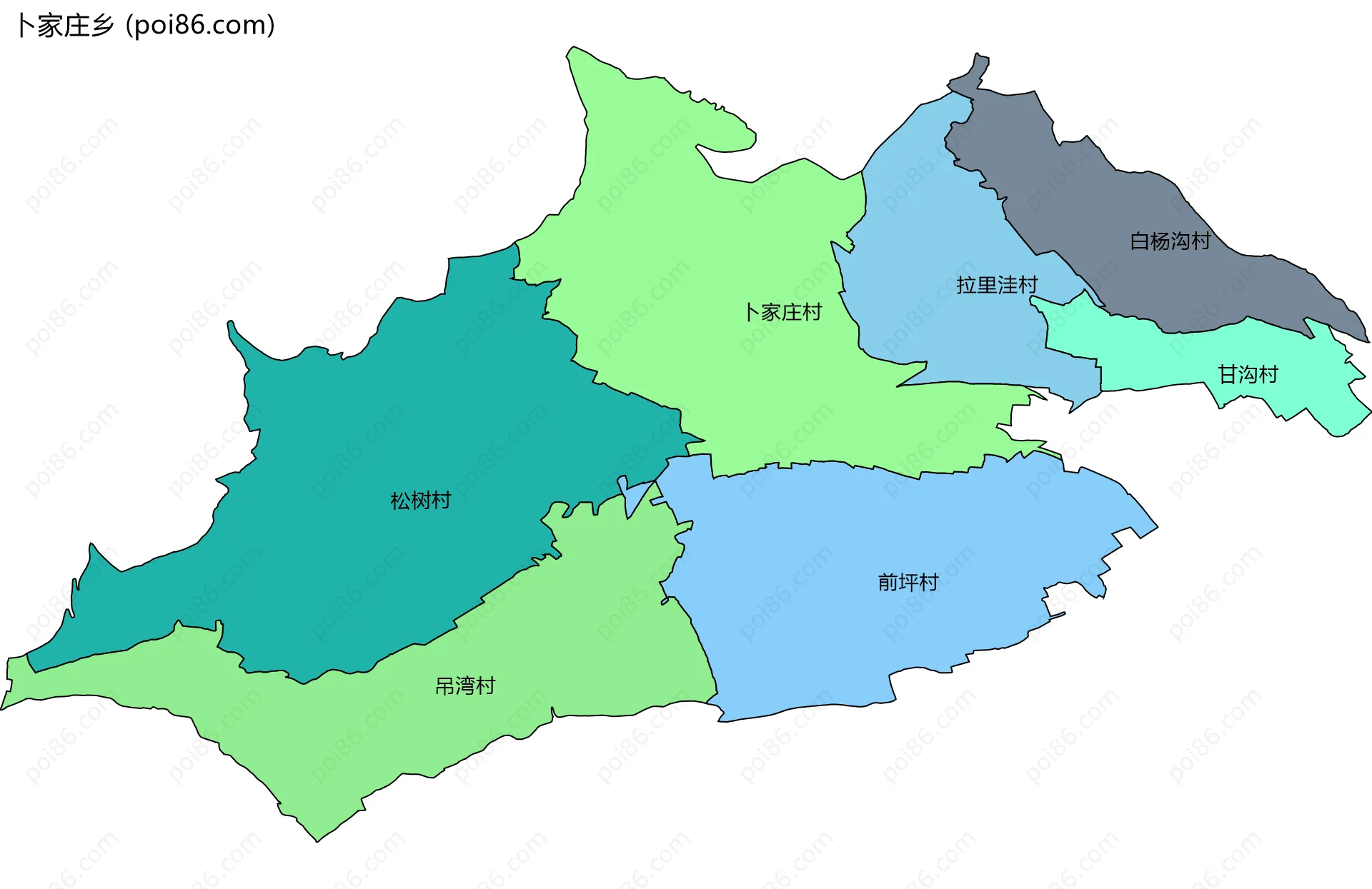 卜家庄乡边界地图(五级行政区划)