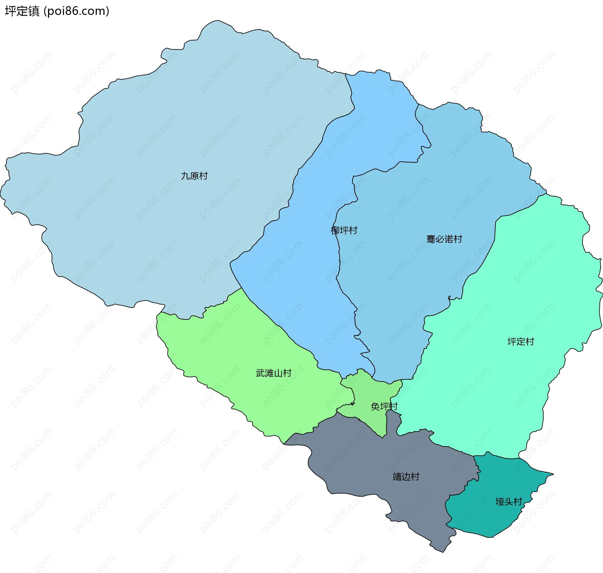 坪定镇边界地图(五级行政区划)