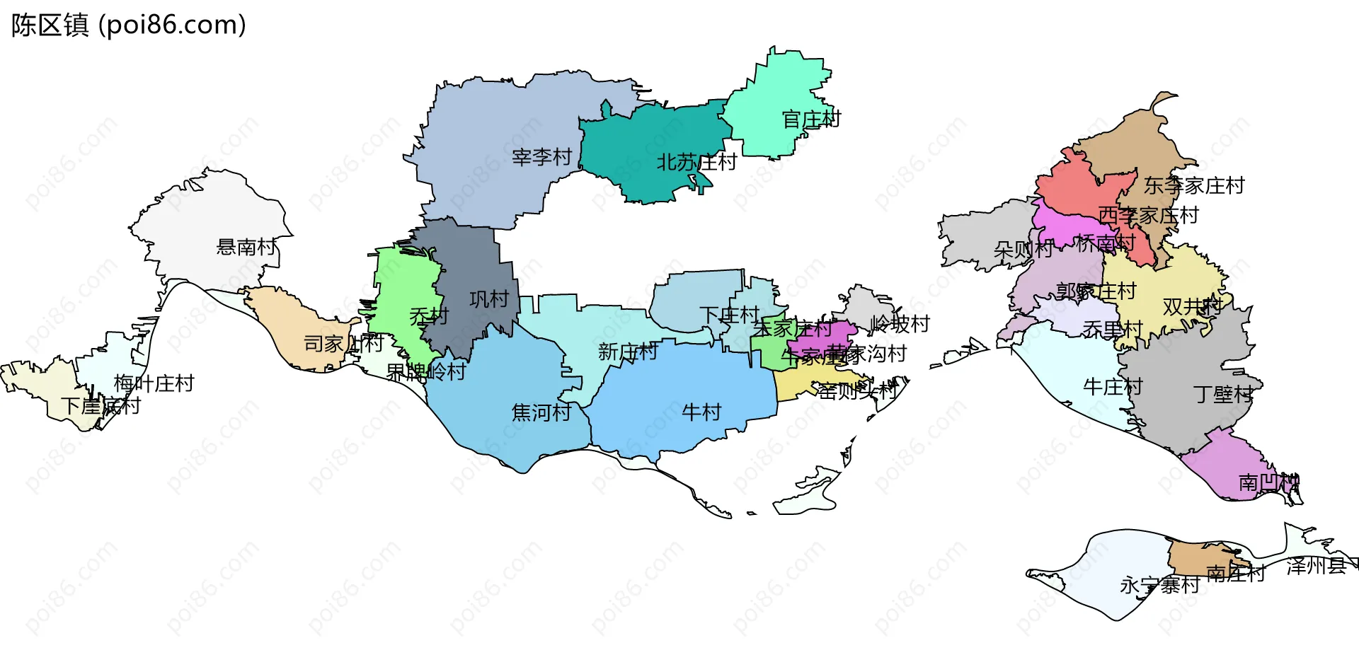 陈区镇边界地图(五级行政区划)