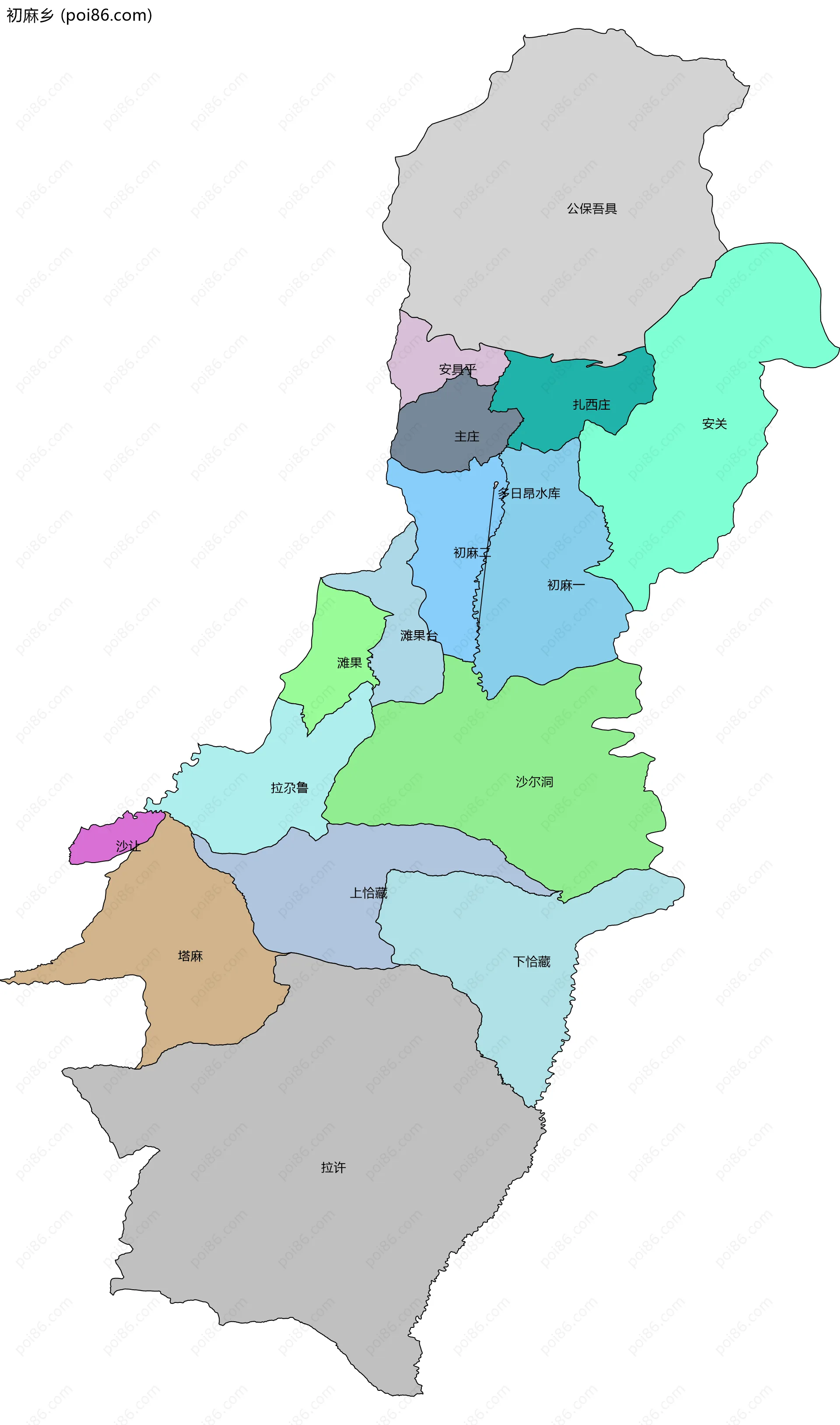 初麻乡边界地图(五级行政区划)
