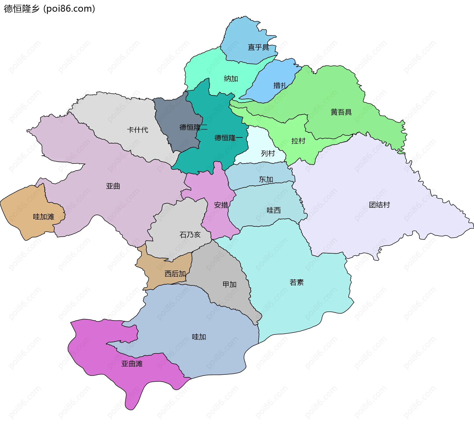 德恒隆乡边界地图(五级行政区划)