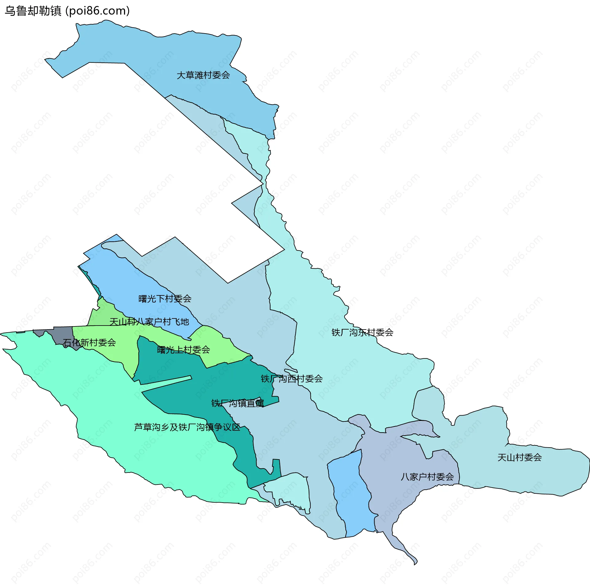 乌鲁却勒镇边界地图(五级行政区划)
