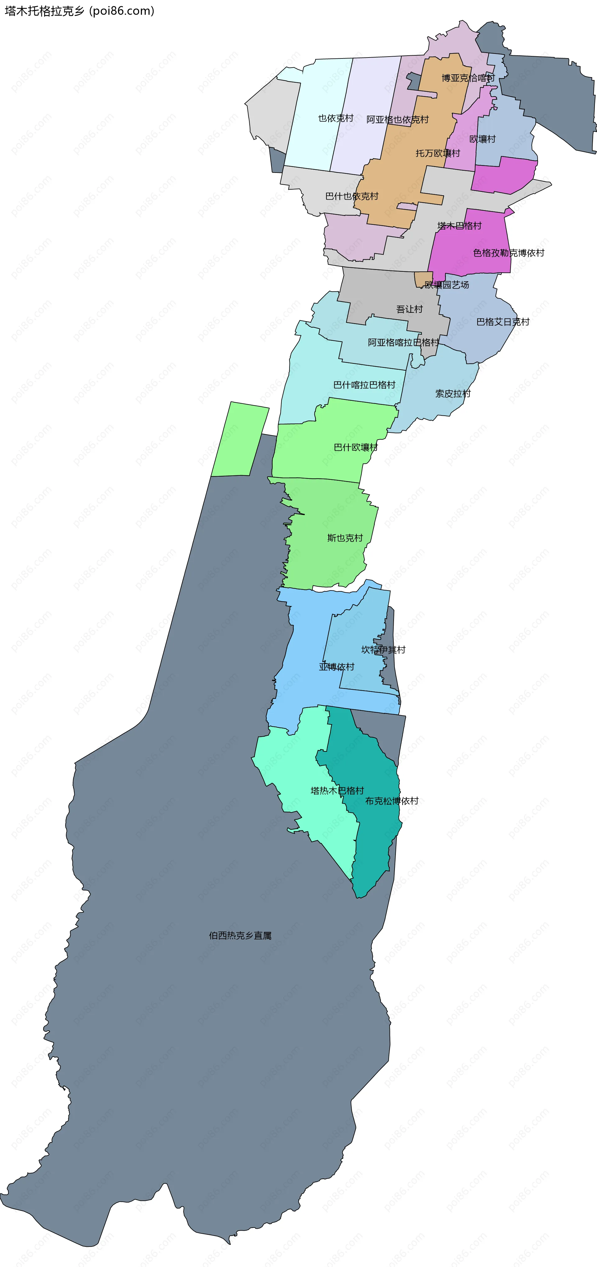 塔木托格拉克乡边界地图(五级行政区划)