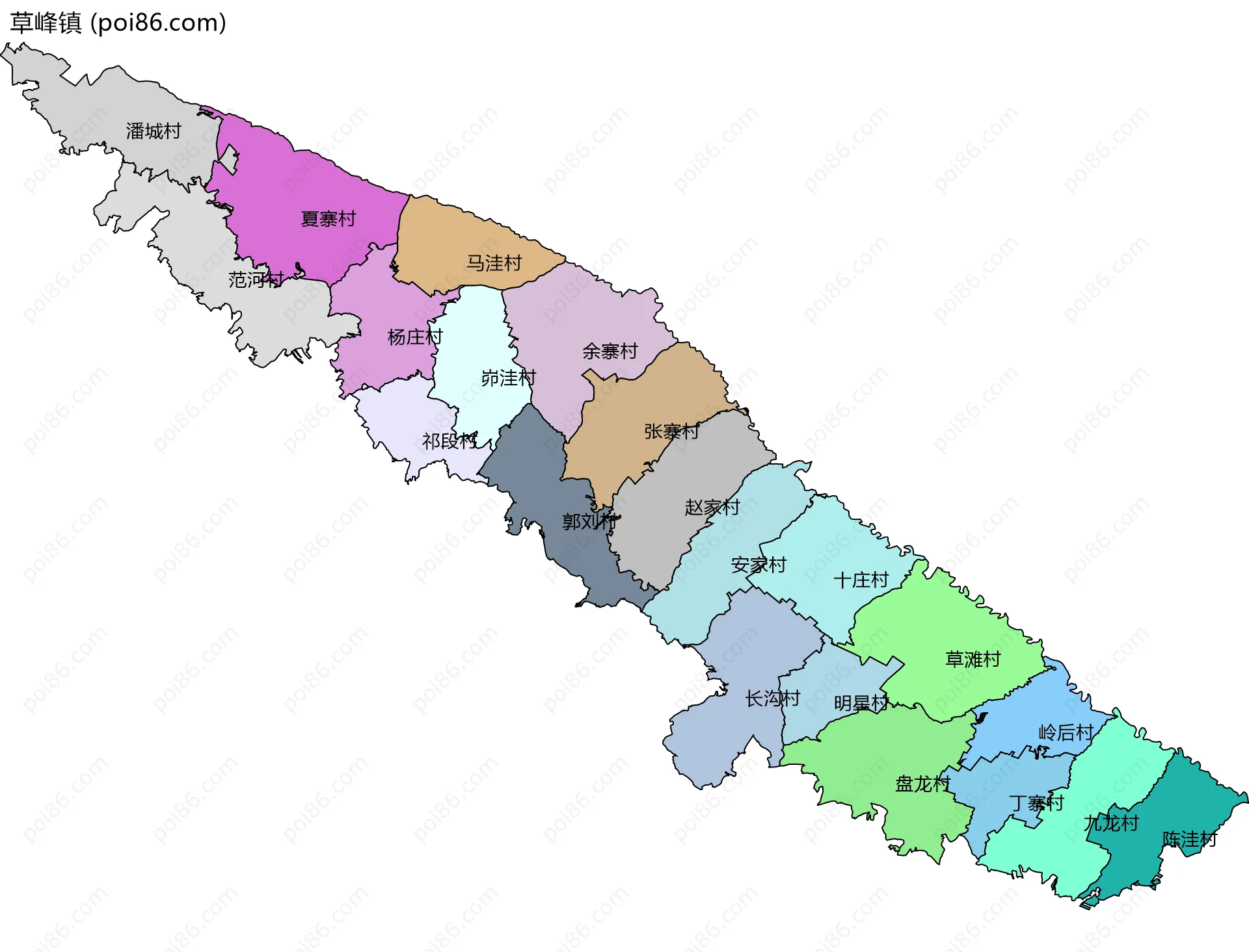 草峰镇边界地图(五级行政区划)