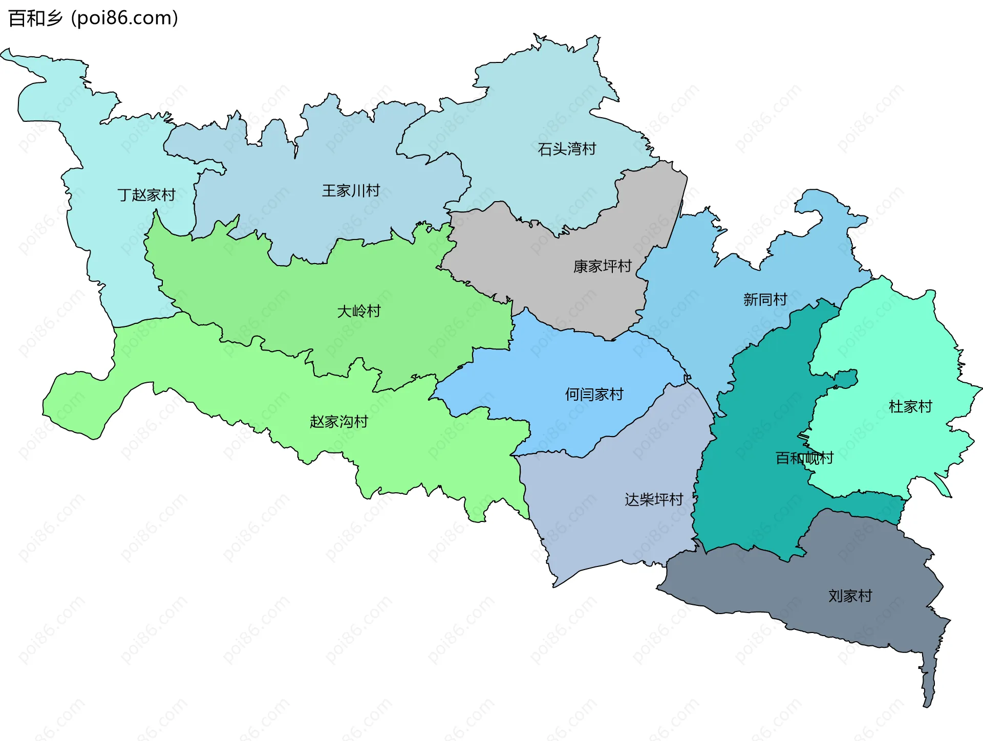 百和乡边界地图(五级行政区划)