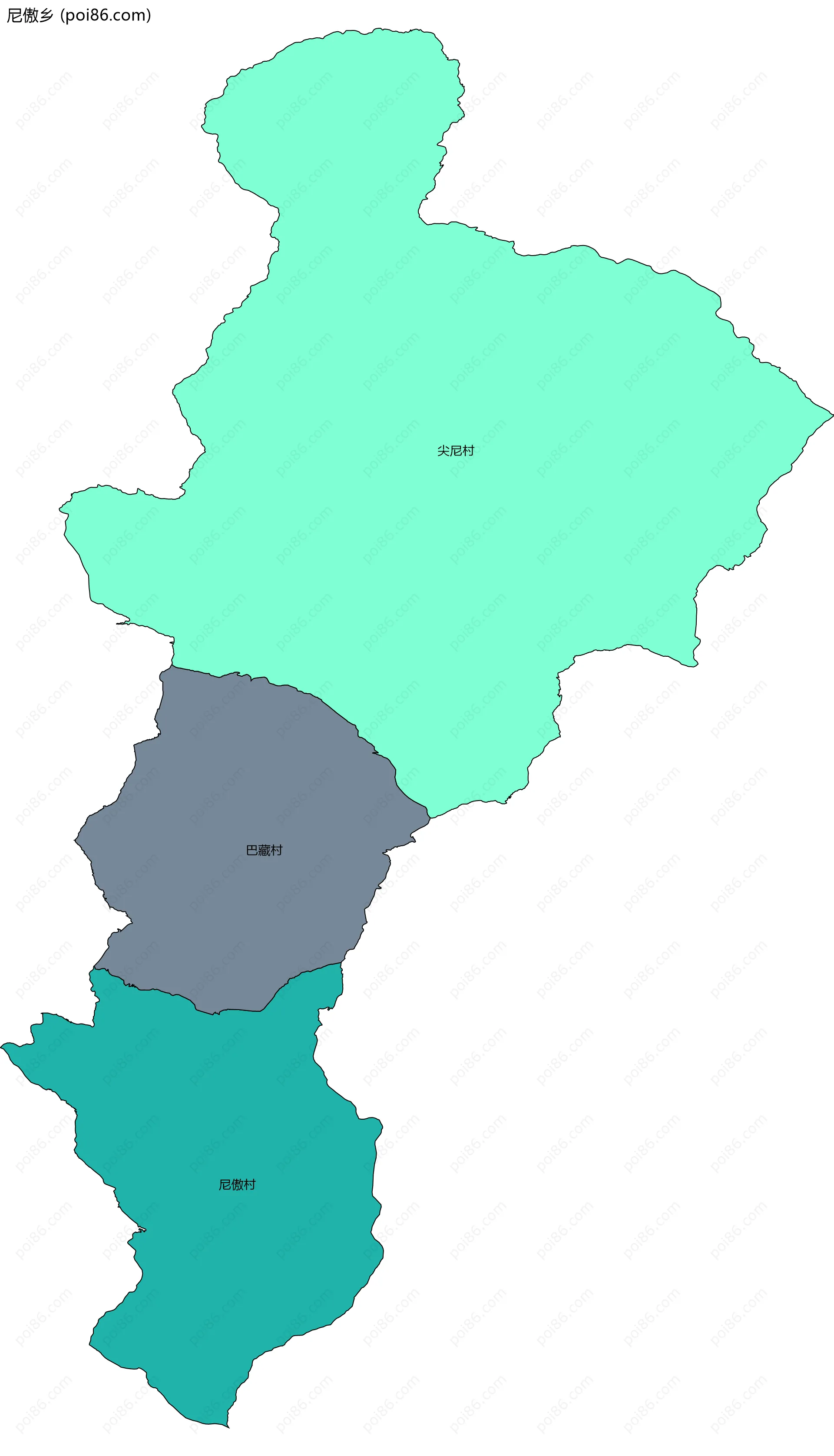 尼傲乡边界地图(五级行政区划)