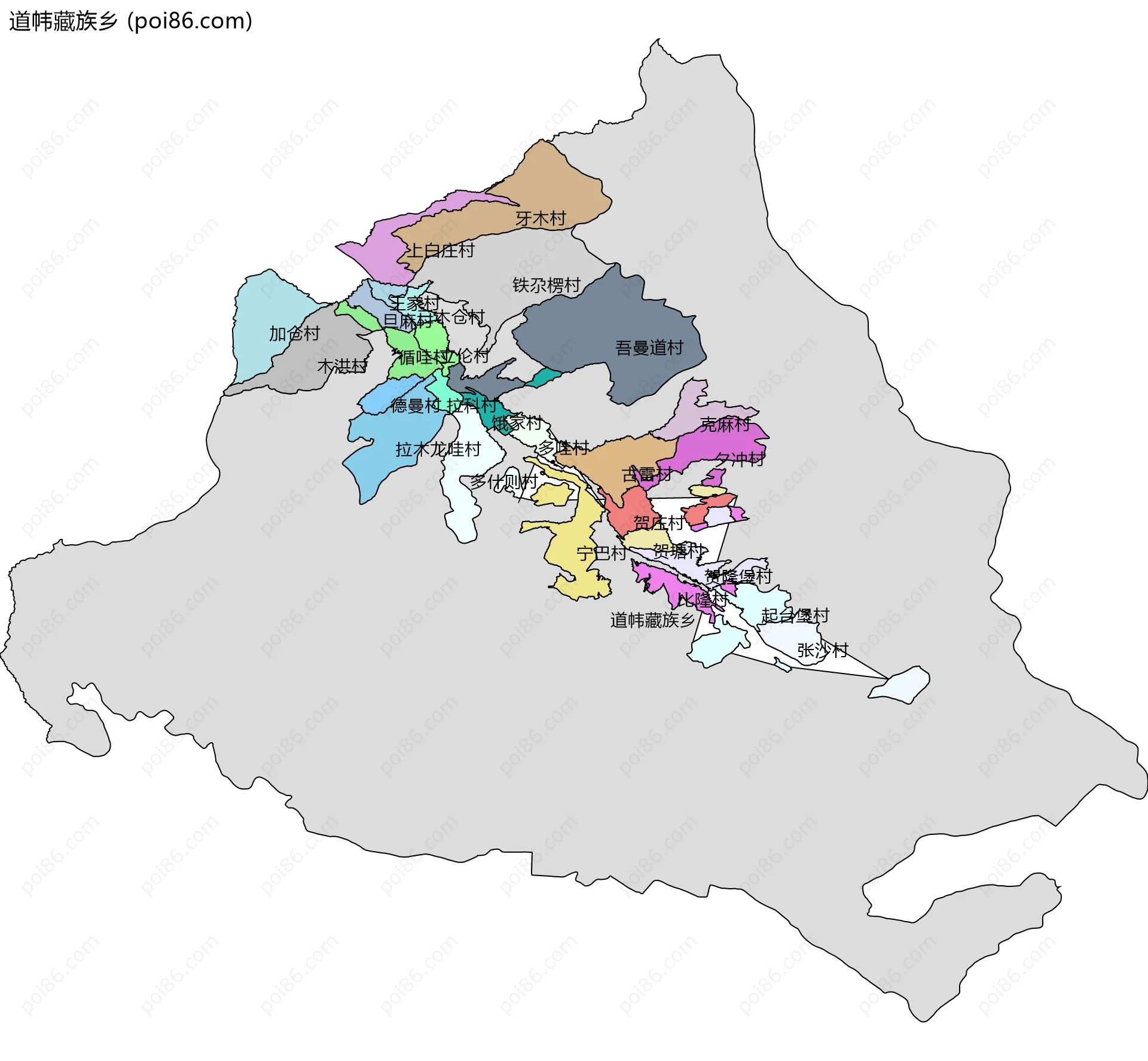 道帏藏族乡边界地图(五级行政区划)
