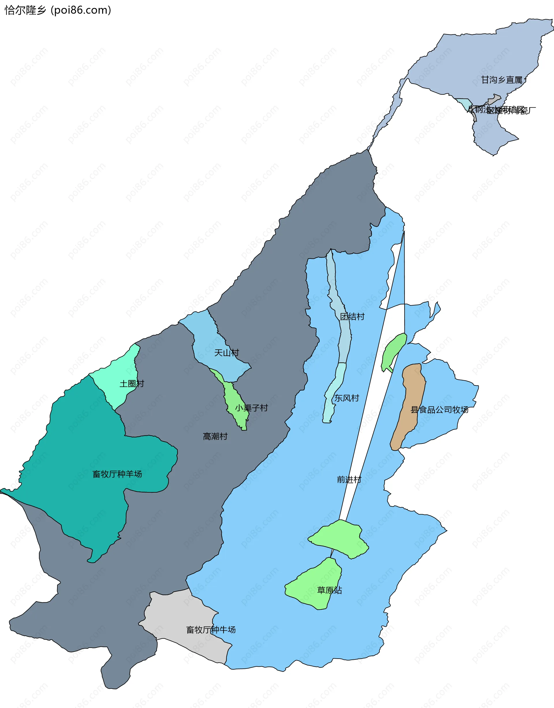 恰尔隆乡边界地图(五级行政区划)