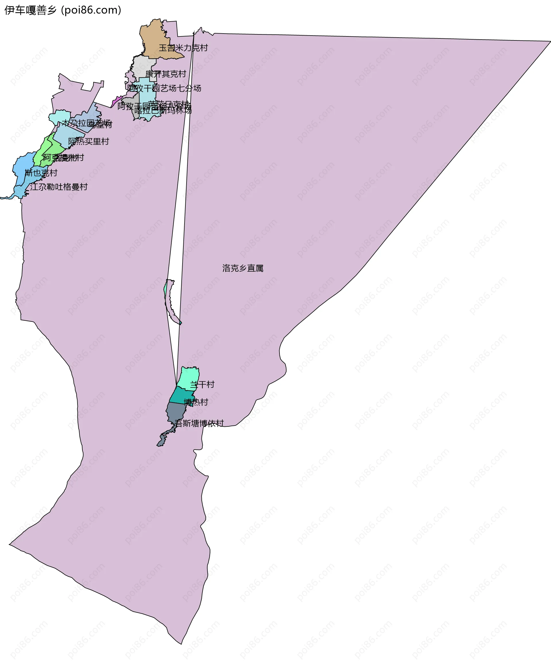 伊车嘎善乡边界地图(五级行政区划)