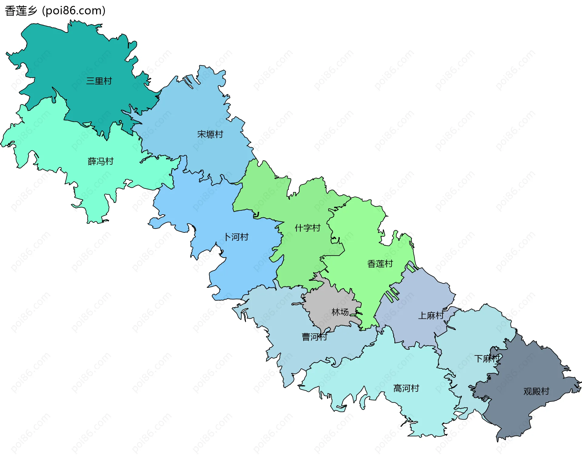 香莲乡边界地图(五级行政区划)
