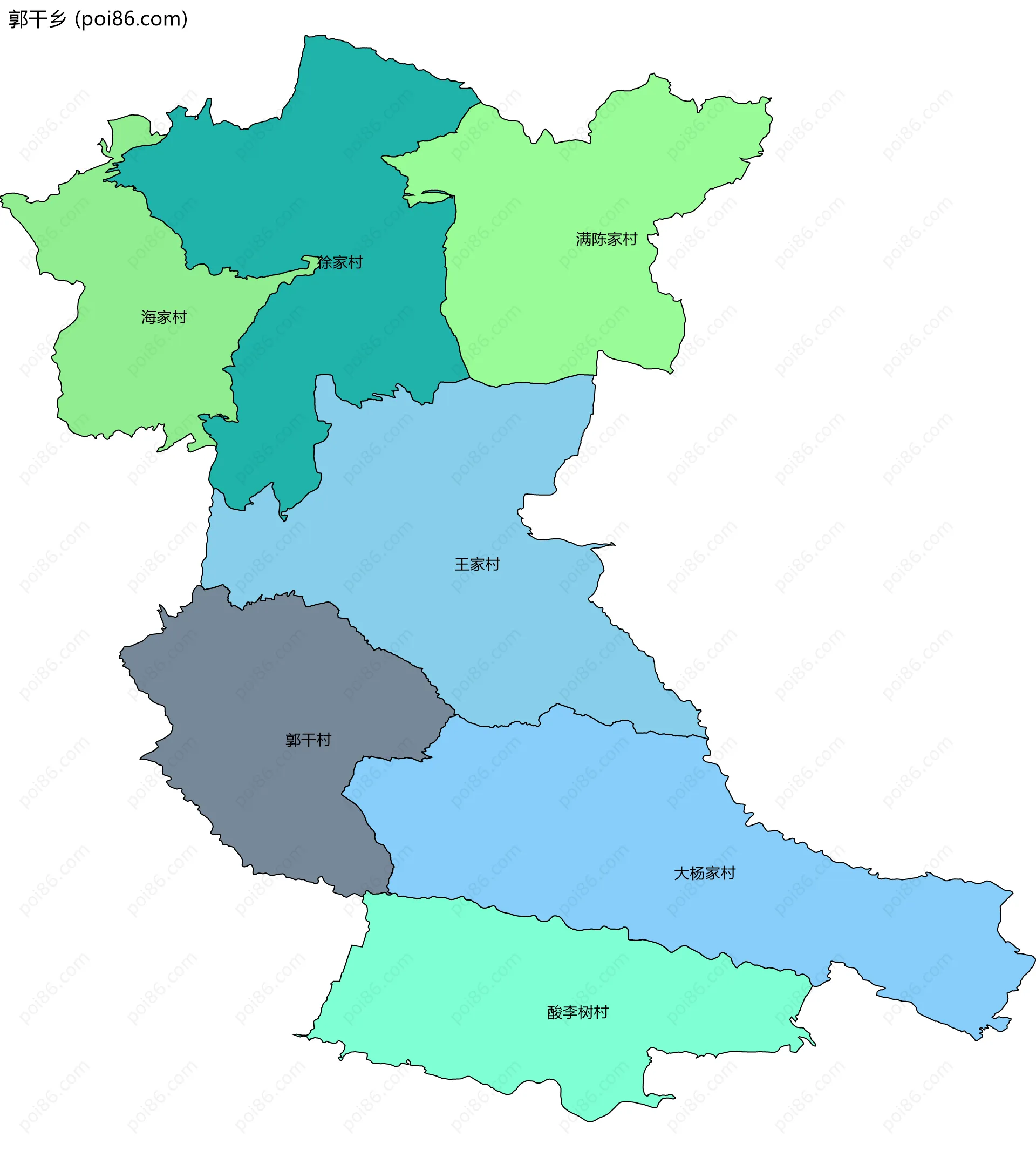 郭干乡边界地图(五级行政区划)