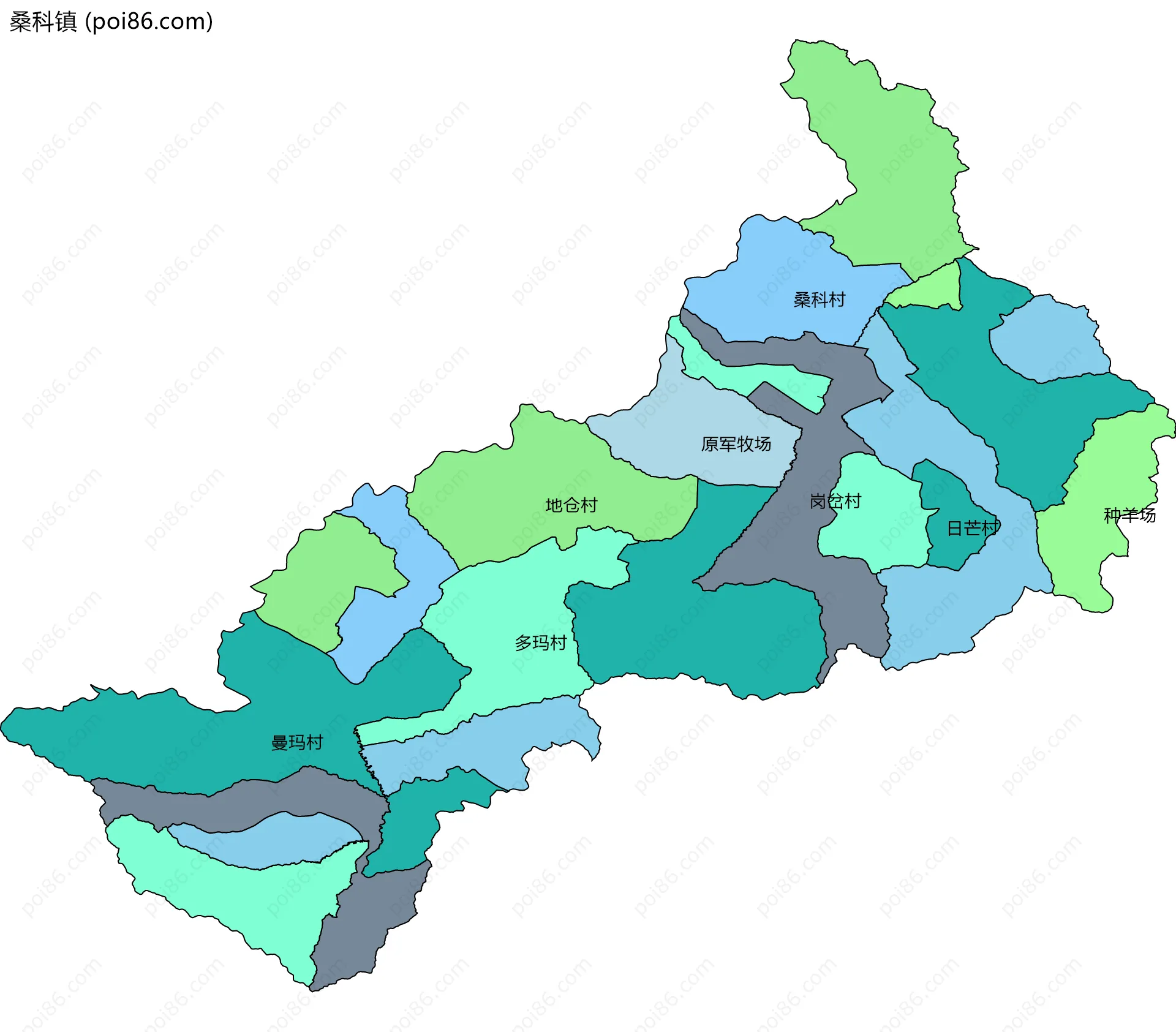 桑科镇边界地图(五级行政区划)