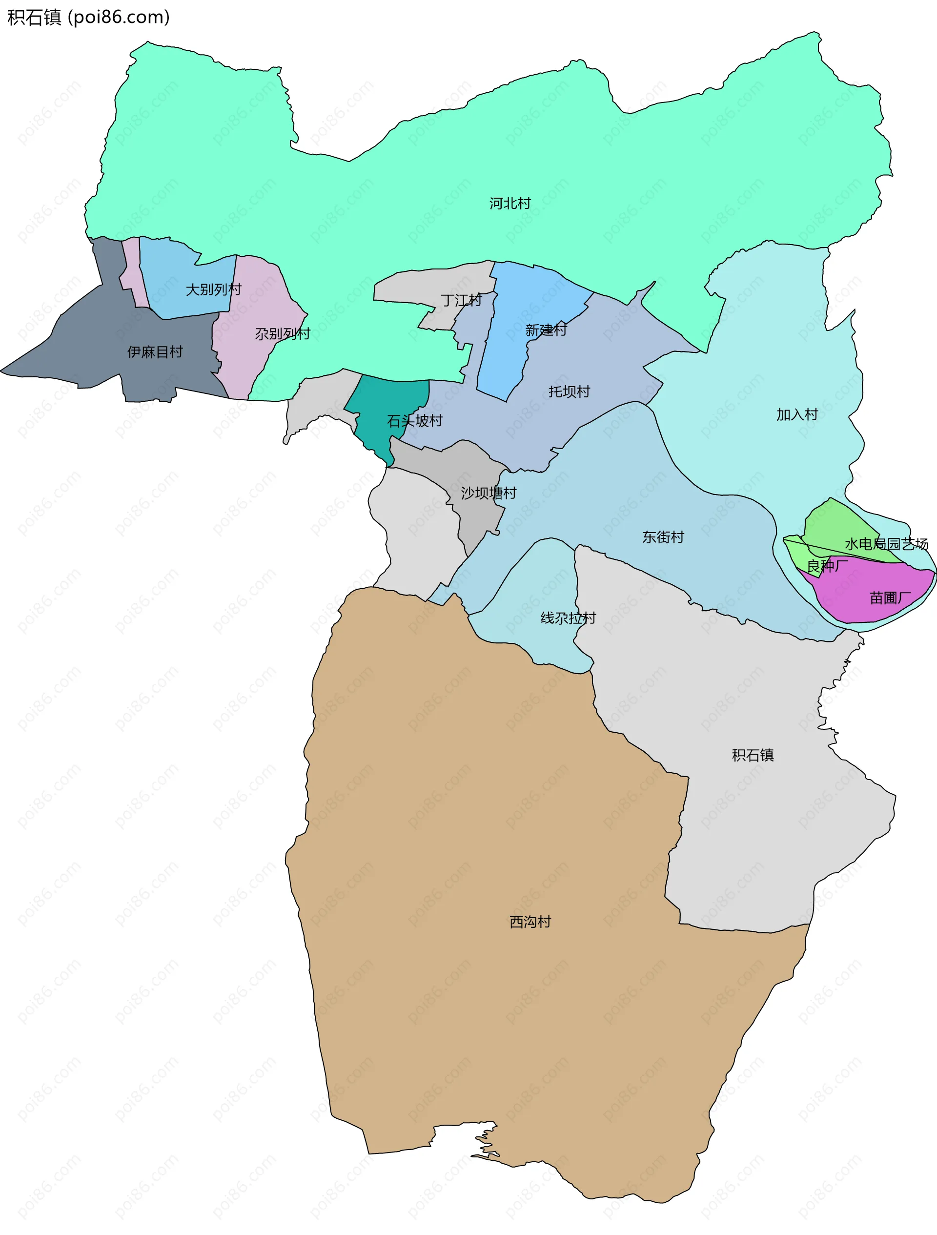 积石镇边界地图(五级行政区划)