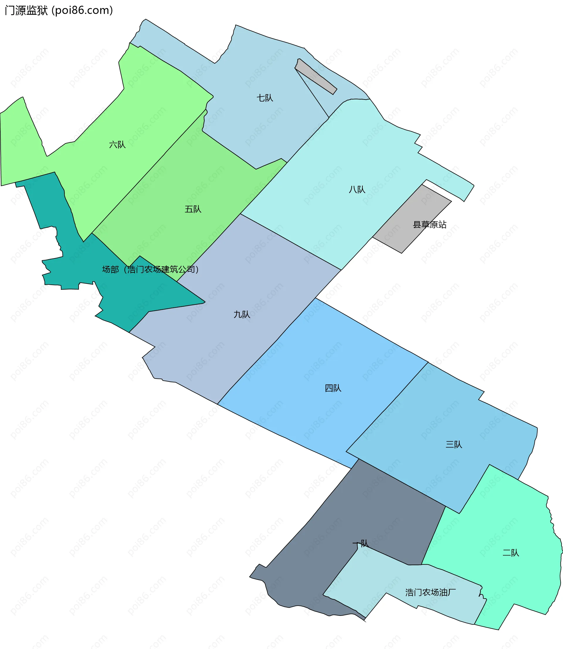 门源监狱边界地图(五级行政区划)