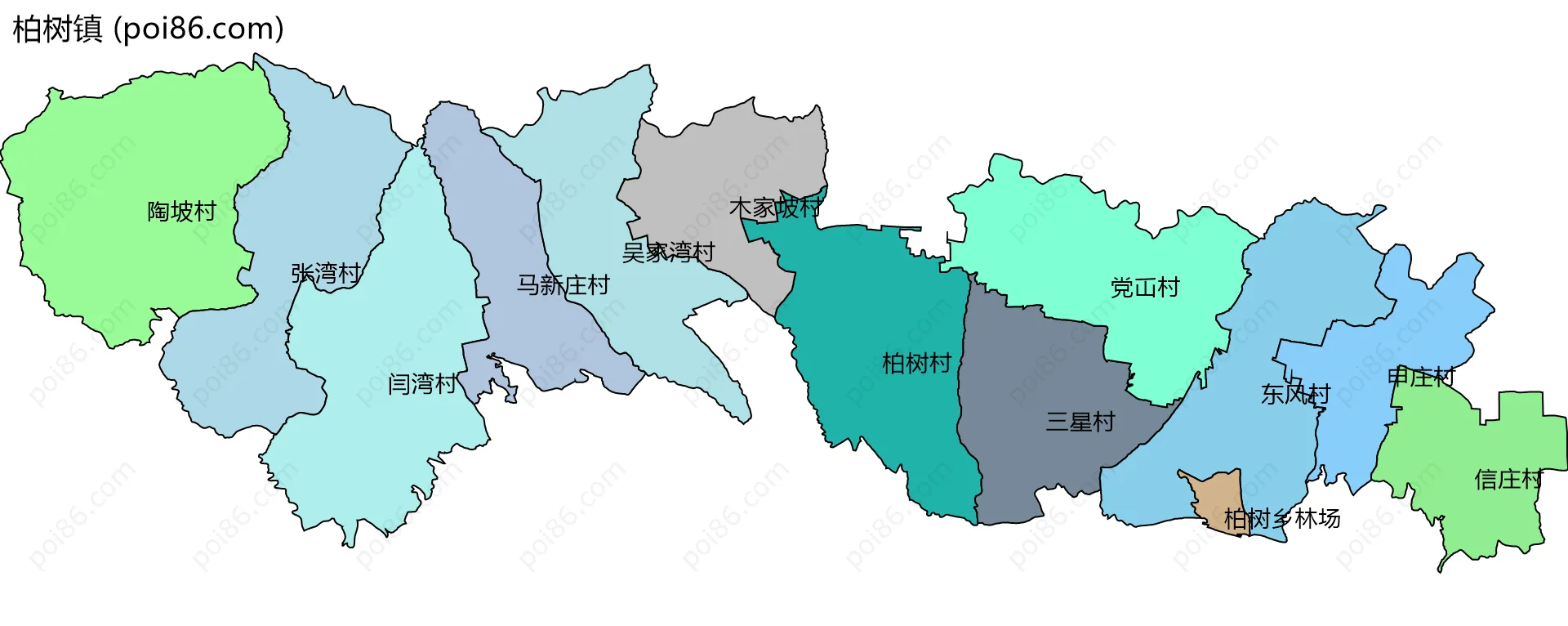 柏树镇边界地图(五级行政区划)