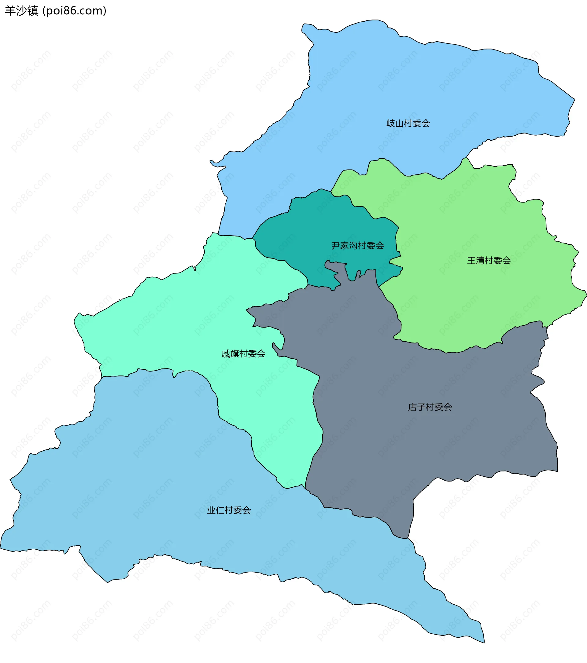 羊沙镇边界地图(五级行政区划)