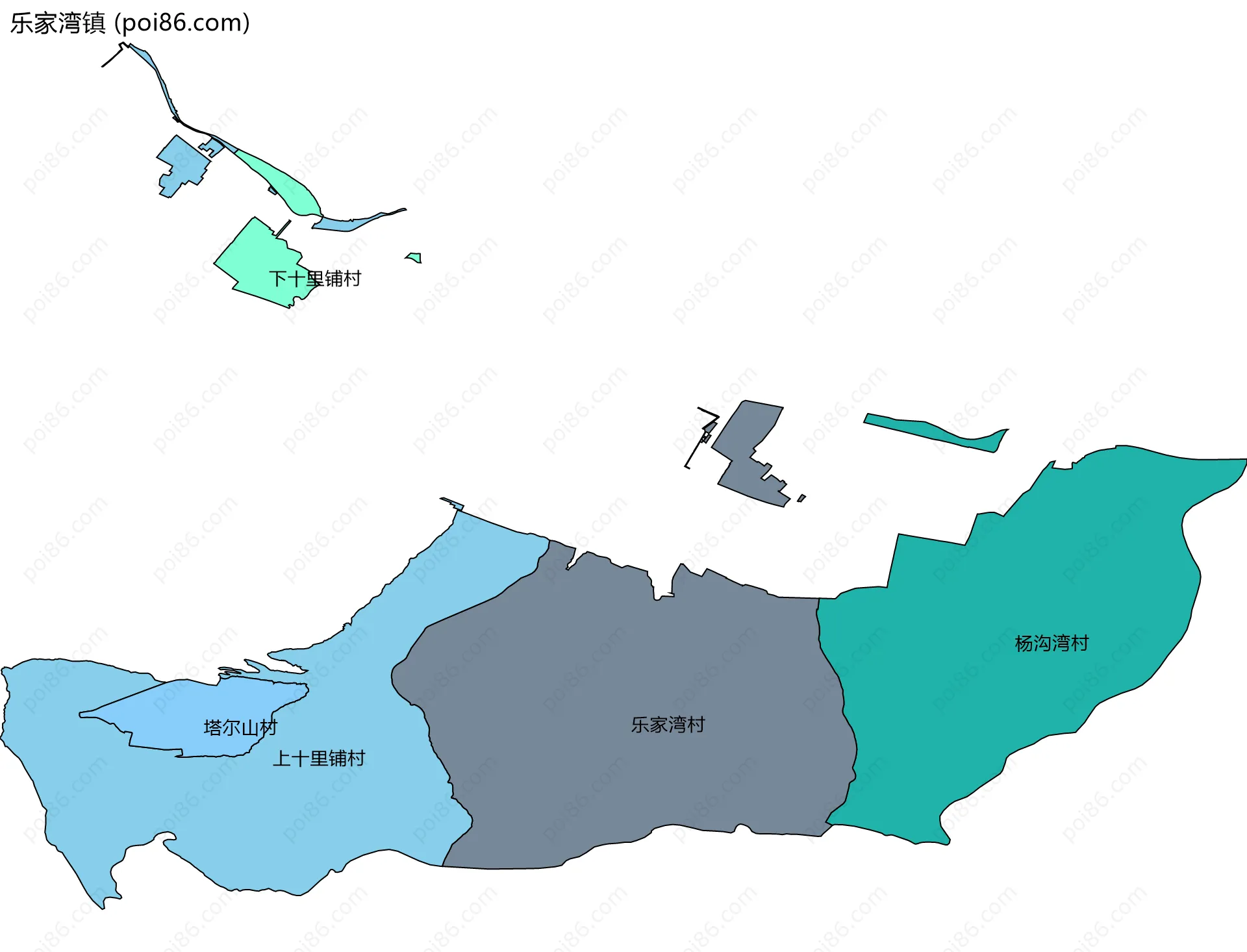 乐家湾镇边界地图(五级行政区划)