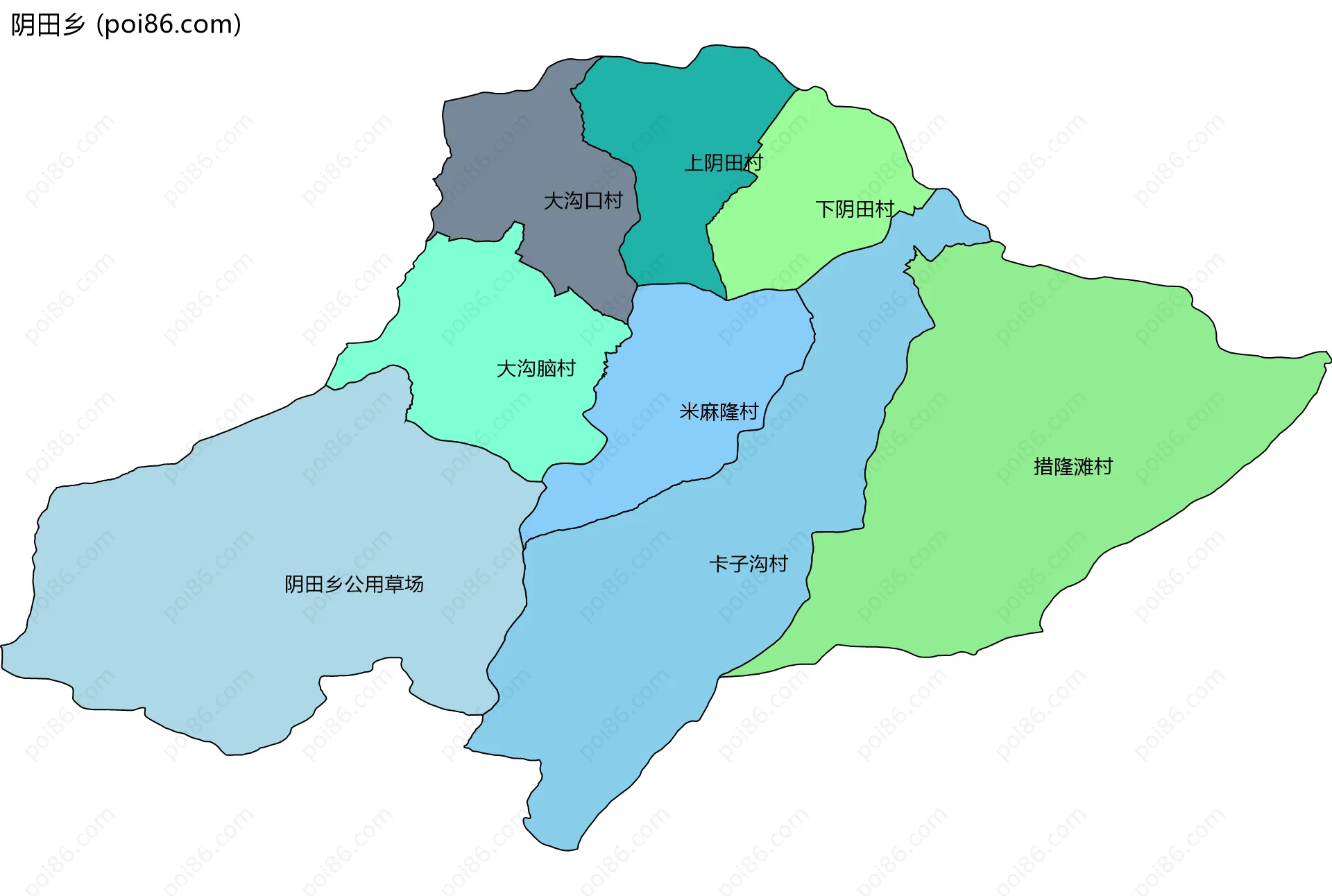 阴田乡边界地图(五级行政区划)