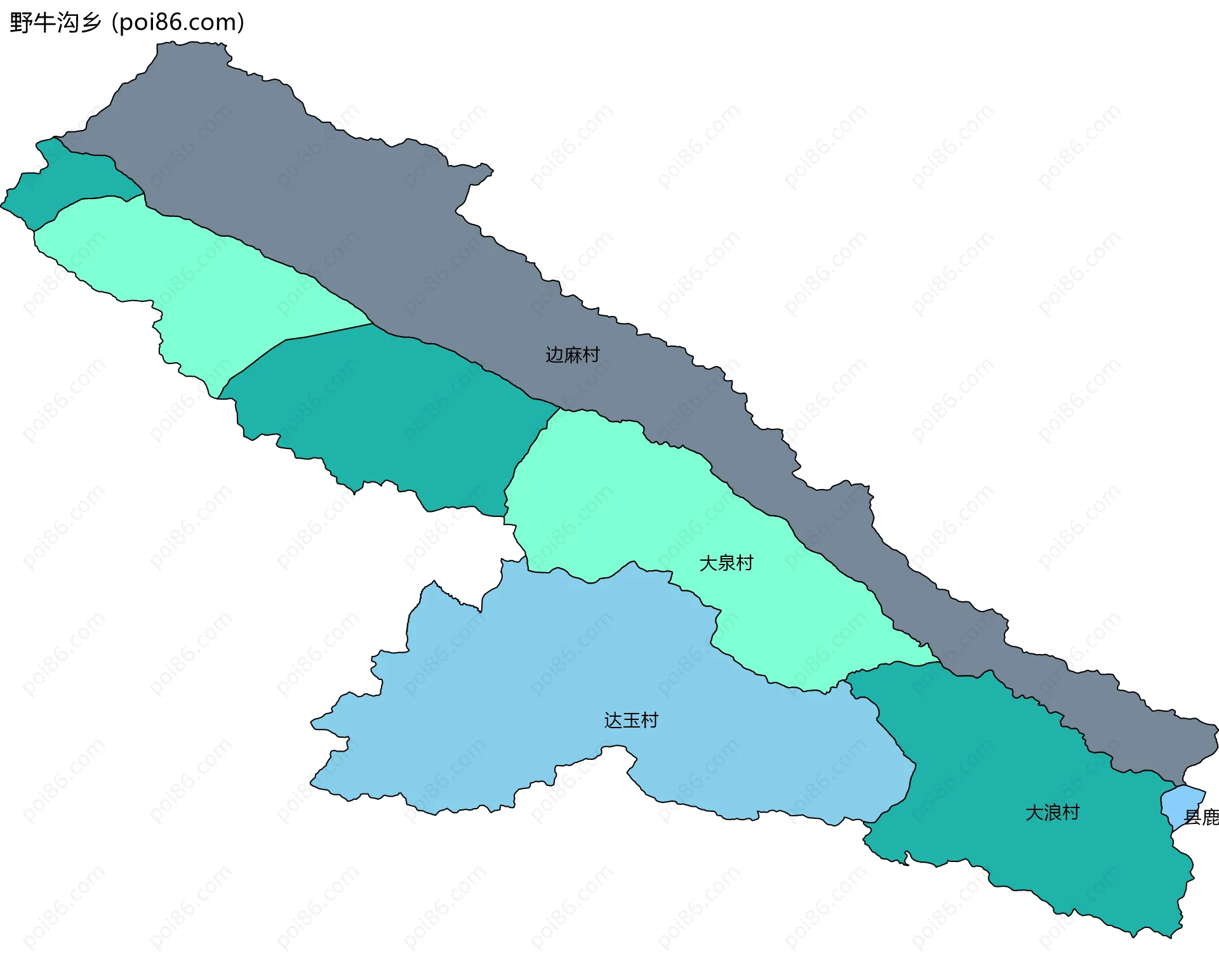 野牛沟乡边界地图(五级行政区划)