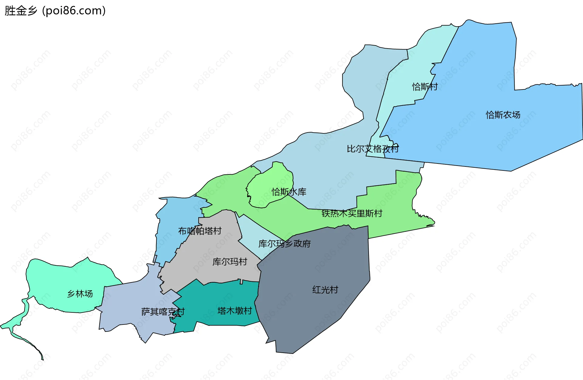 胜金乡边界地图(五级行政区划)