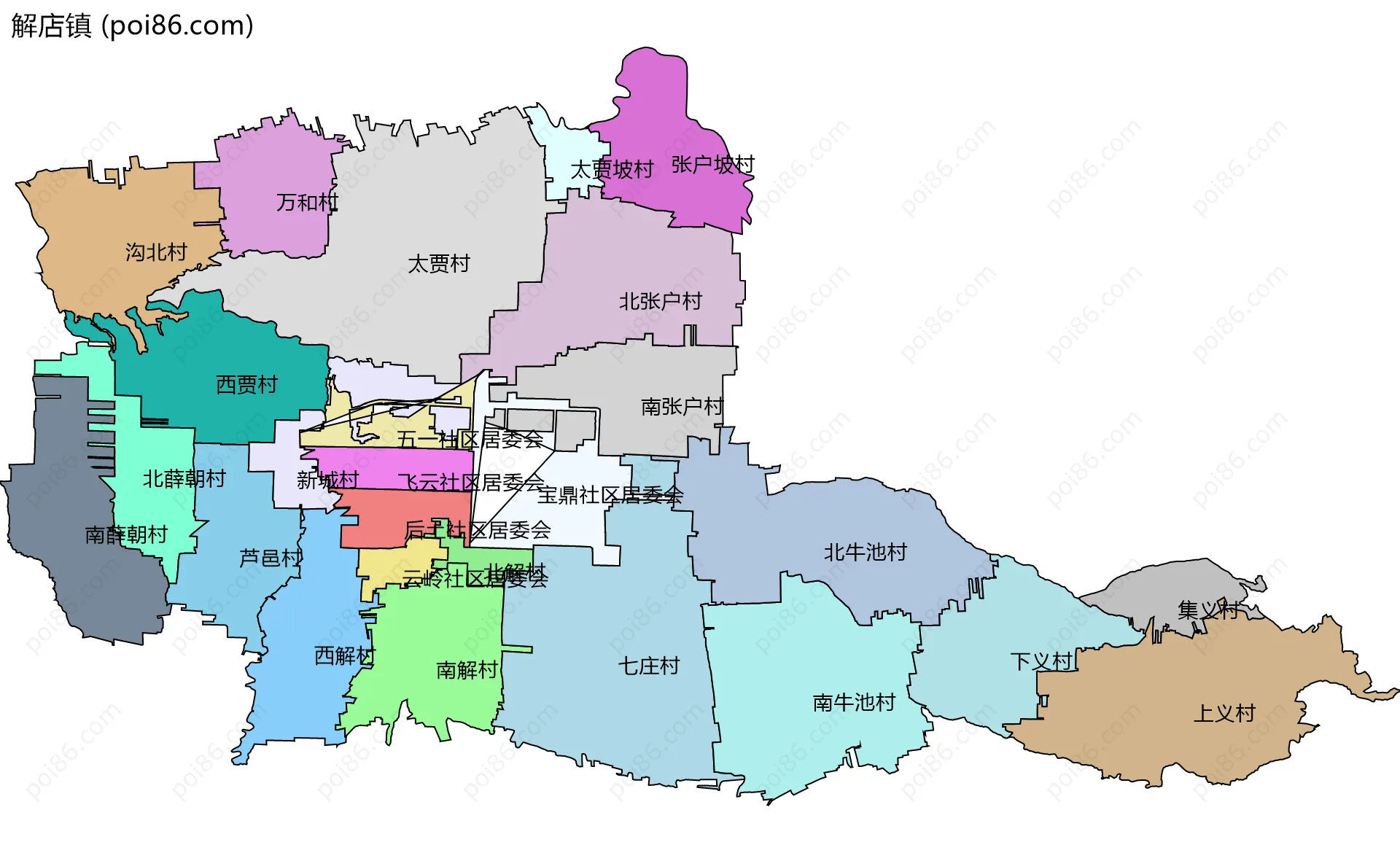 解店镇边界地图(五级行政区划)