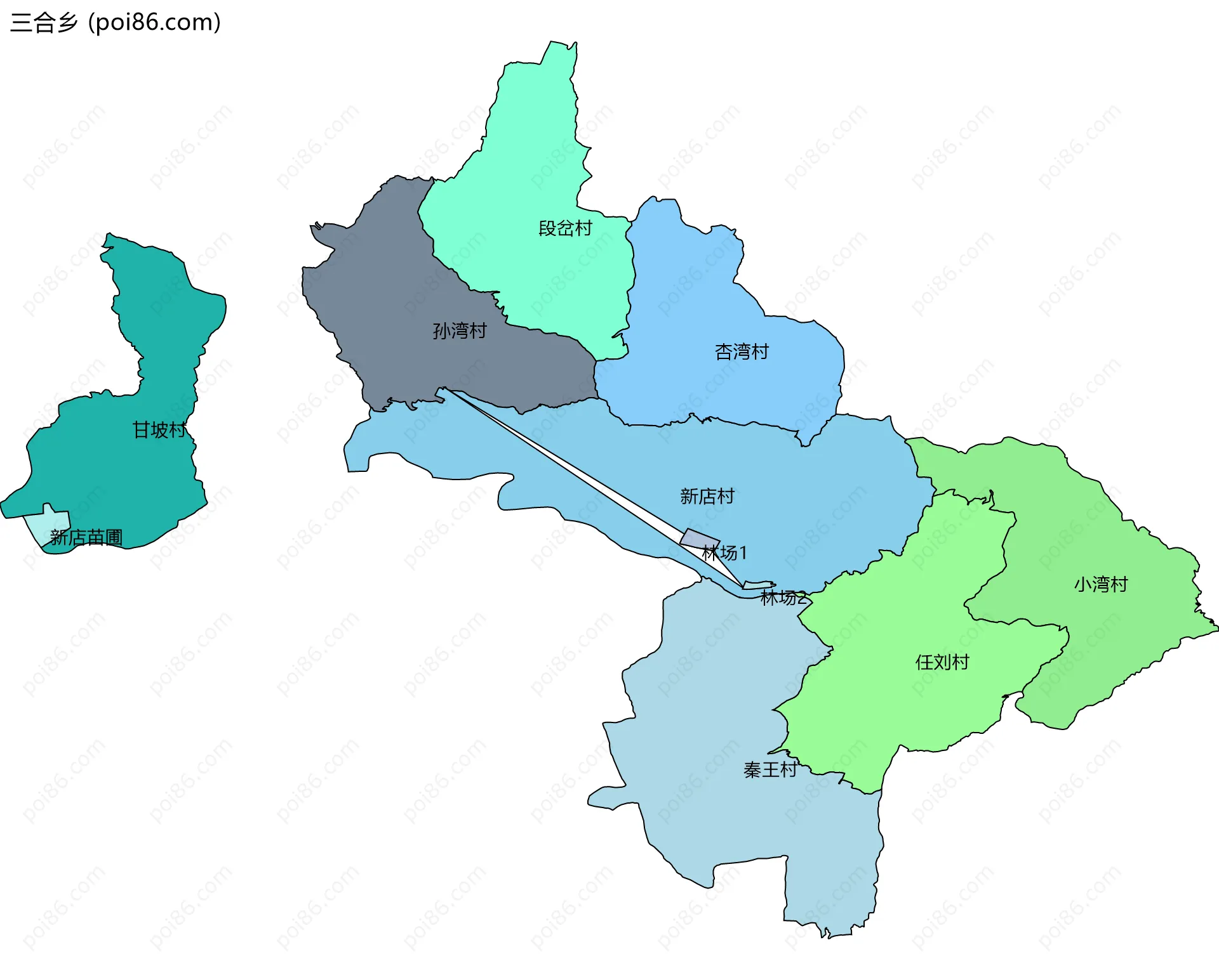 三合乡边界地图(五级行政区划)