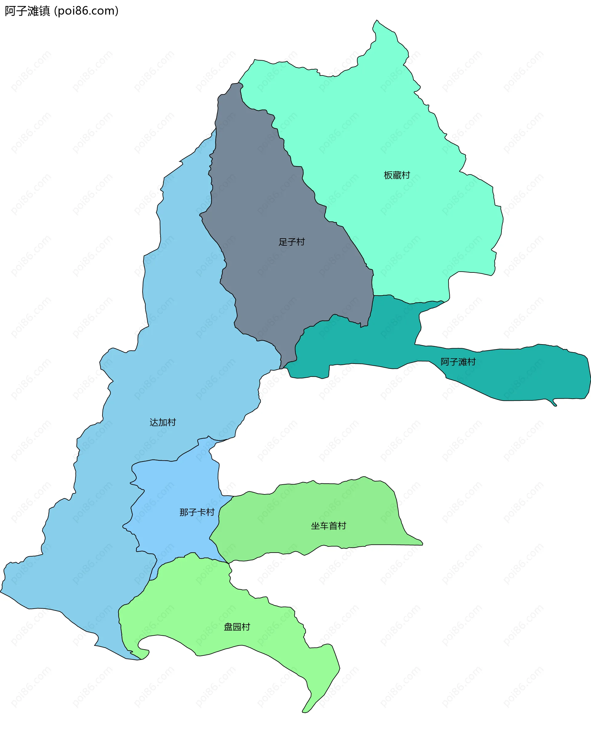 阿子滩镇边界地图(五级行政区划)