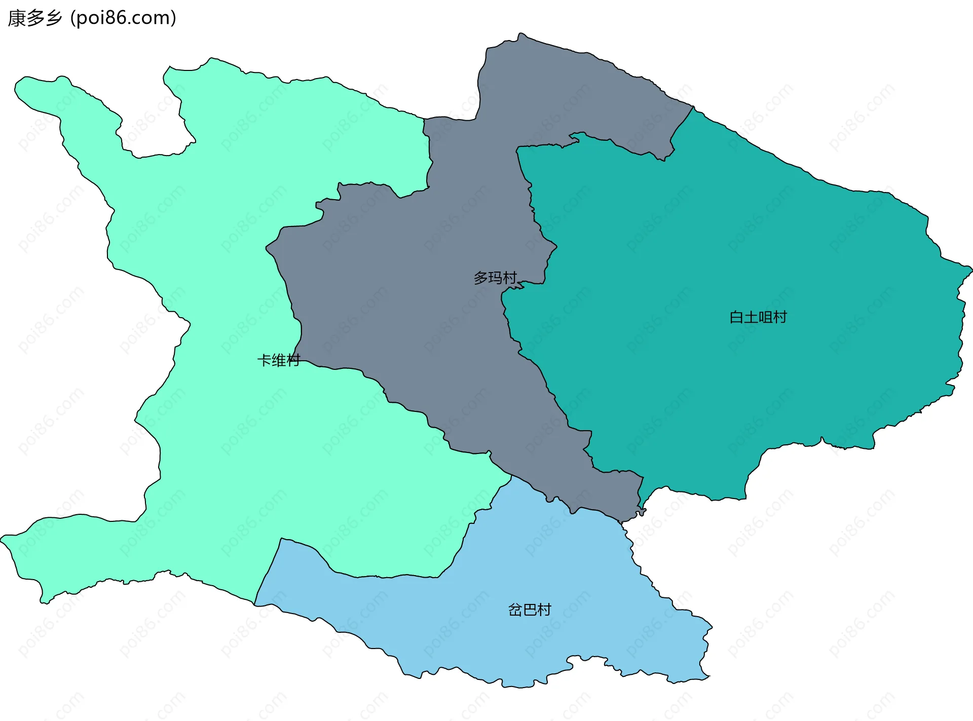 康多乡边界地图(五级行政区划)