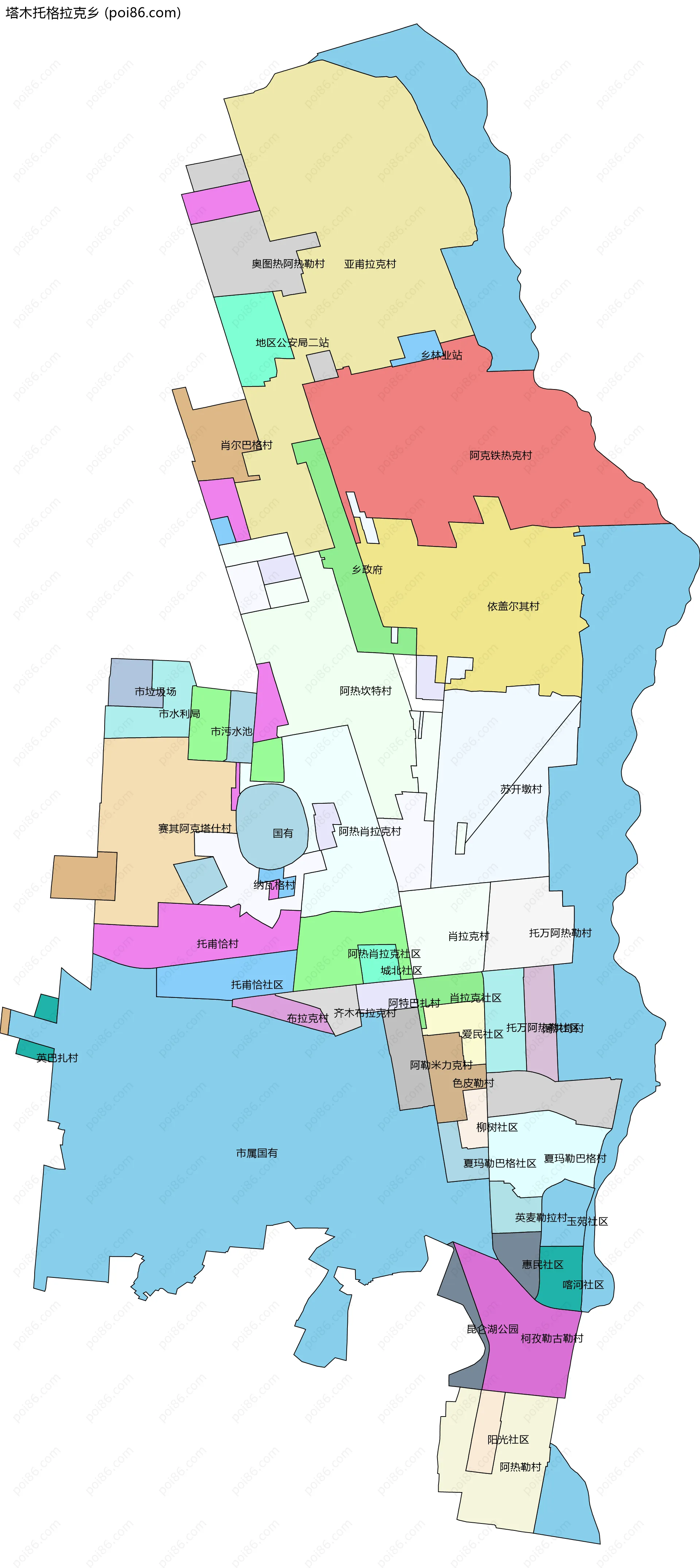 塔木托格拉克乡边界地图(五级行政区划)