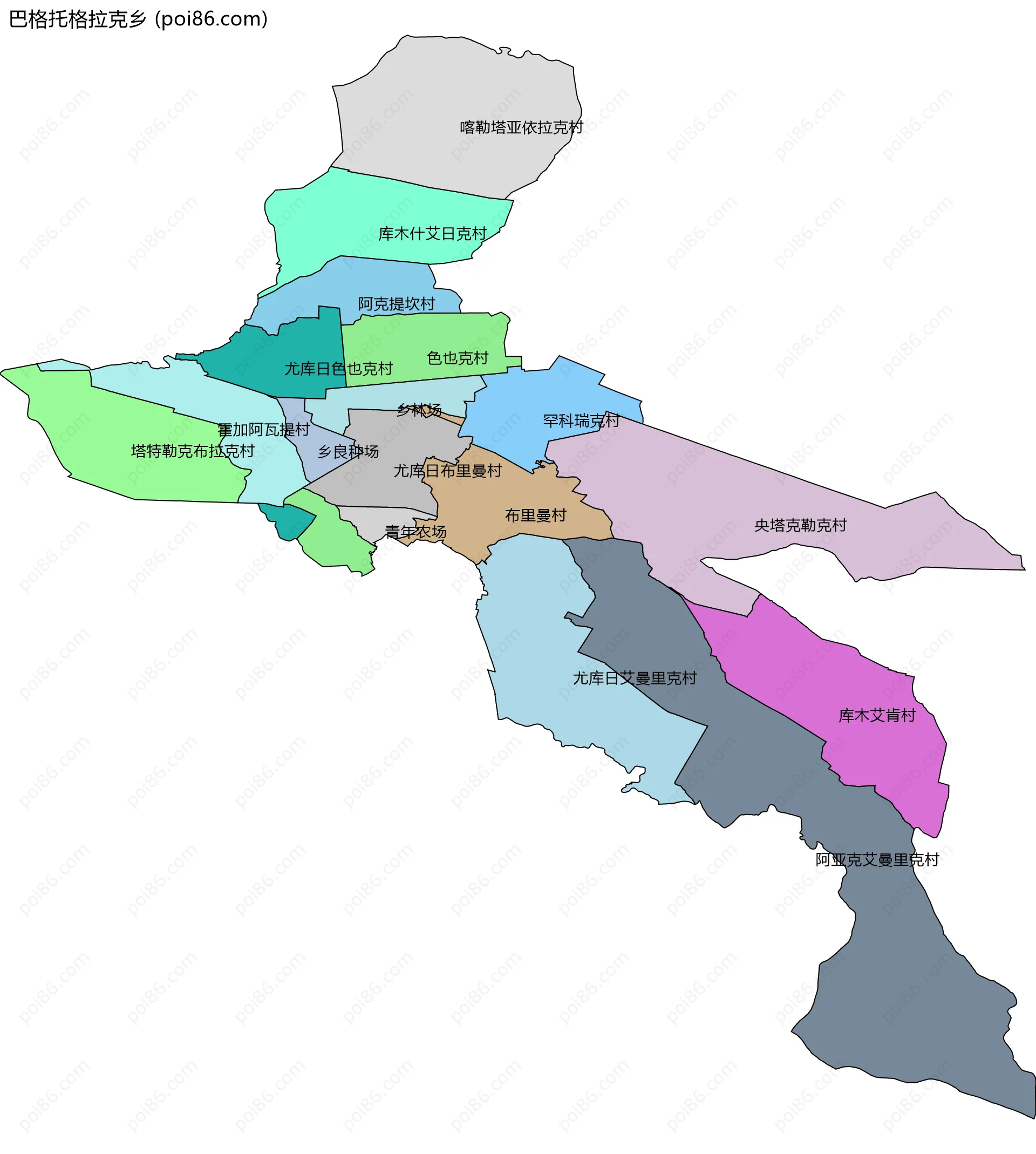 巴格托格拉克乡边界地图(五级行政区划)